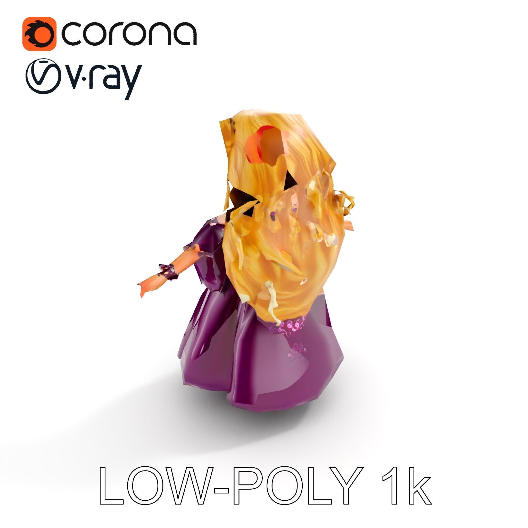 Princess Fantasy Character Model Rigged and Animated Low-poly 3D model_20