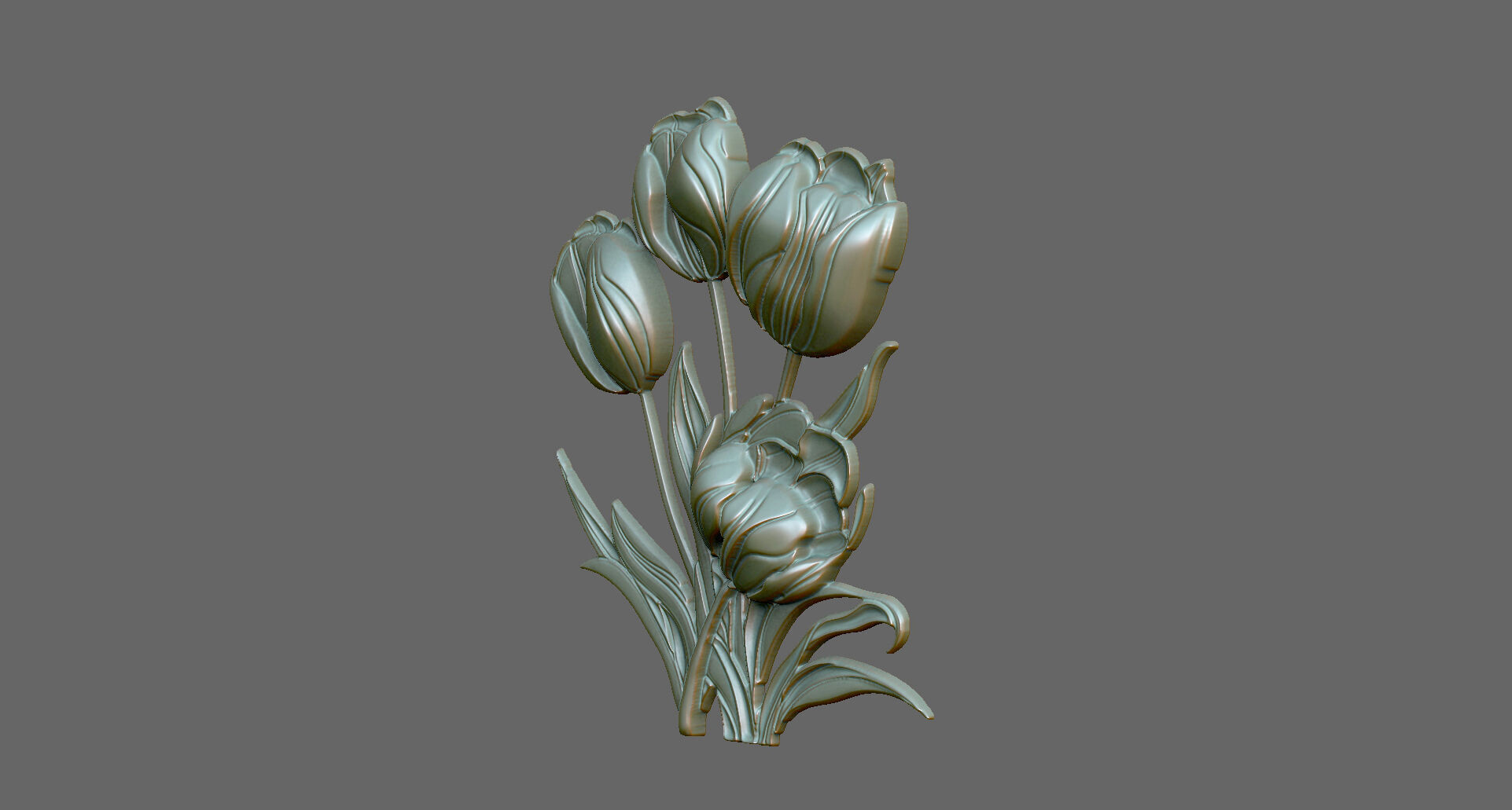 Tulip design blossom soft grass leave relief 3D print model_3
