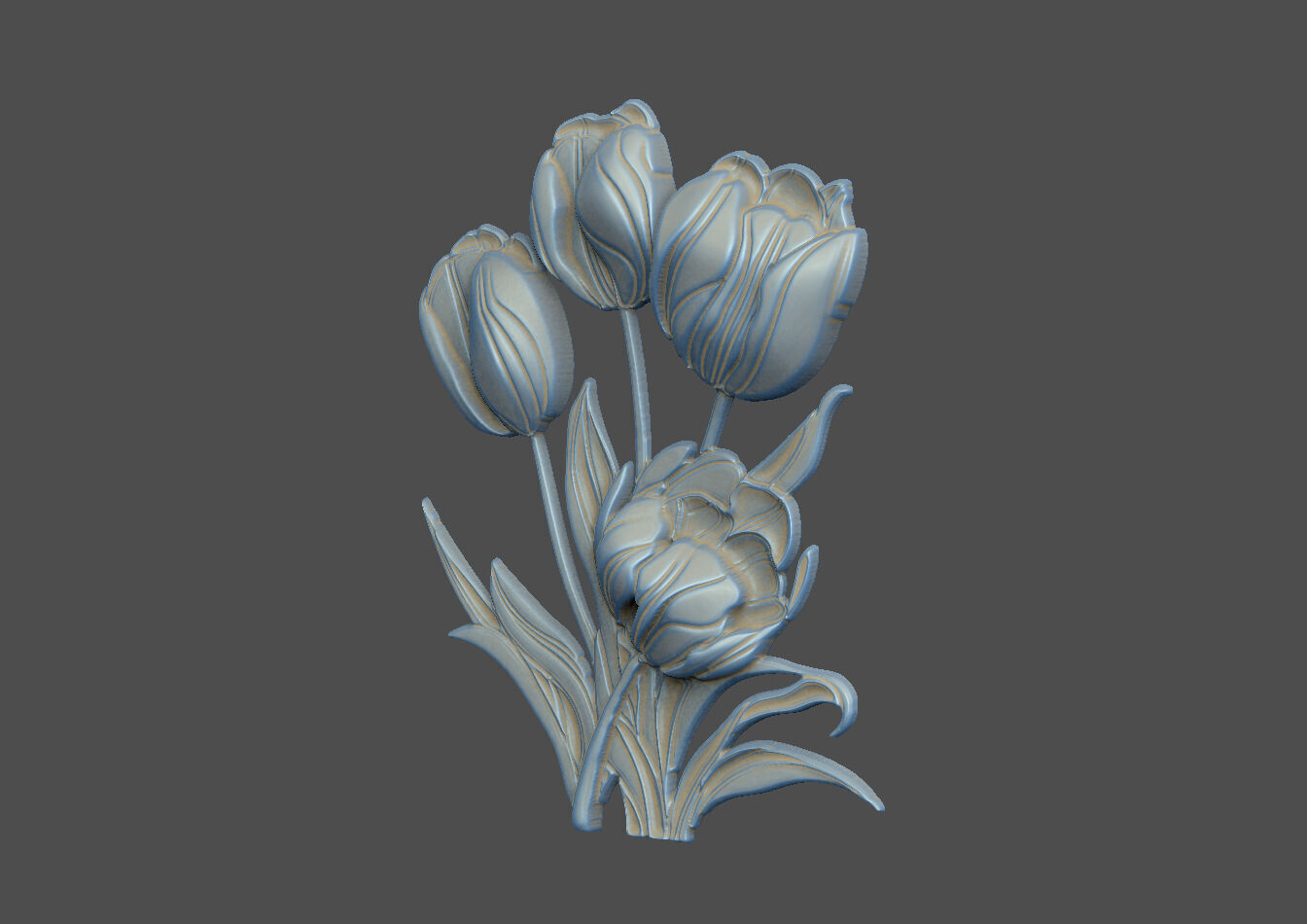 Tulip design blossom soft grass leave relief 3D print model_2