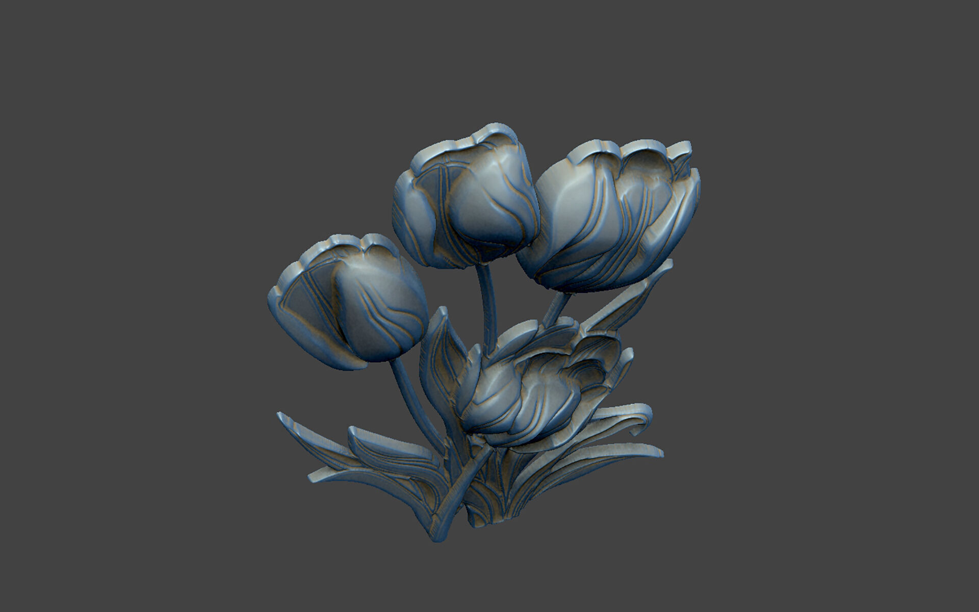 Tulip design blossom soft grass leave relief 3D print model_4