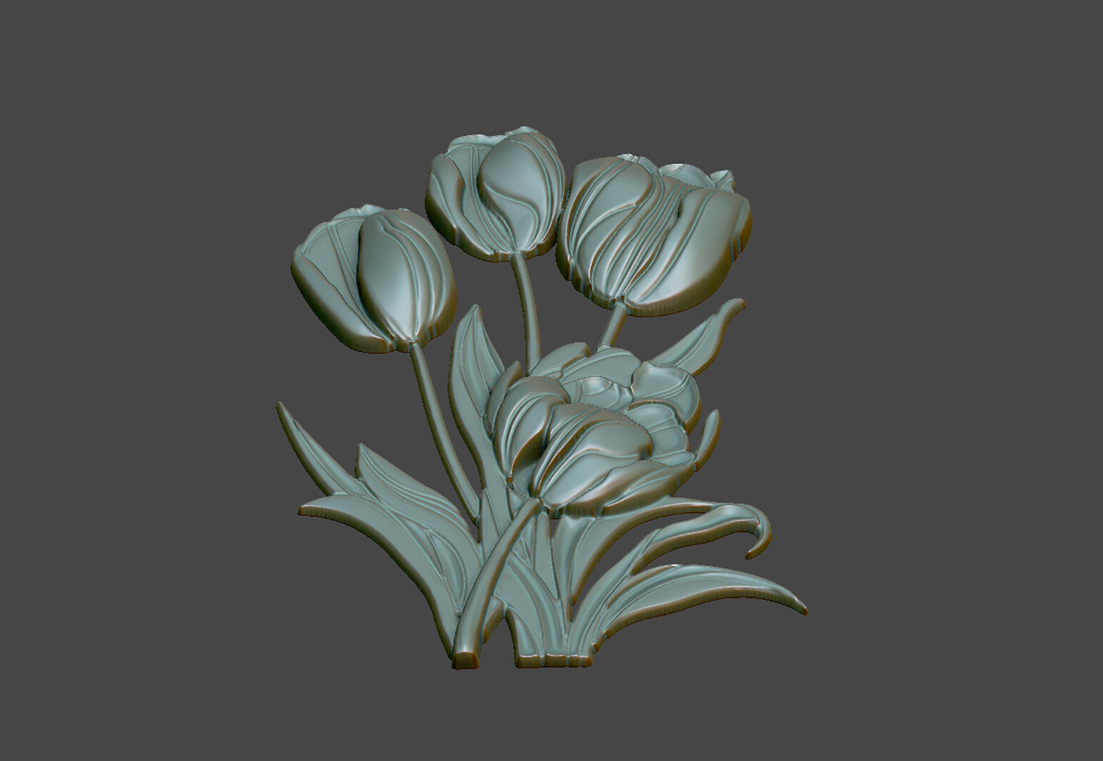 Tulip design blossom soft grass leave relief 3D print model_1