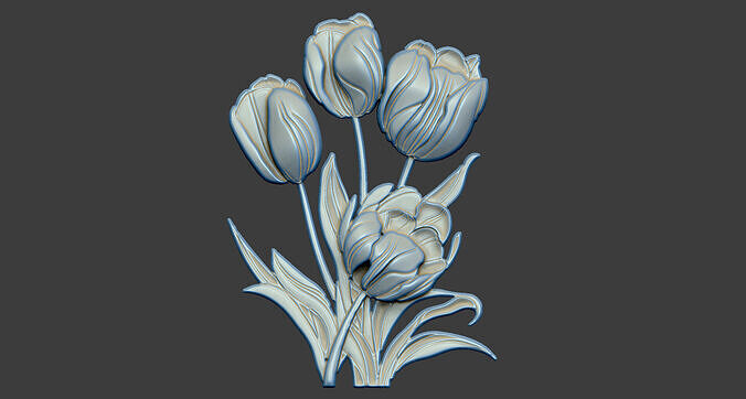 Tulip design blossom soft grass leave relief 3D print model