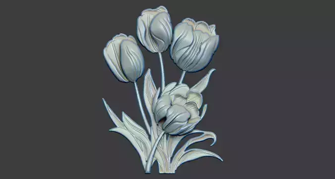 Tulip design blossom soft grass leave relief 3D print model