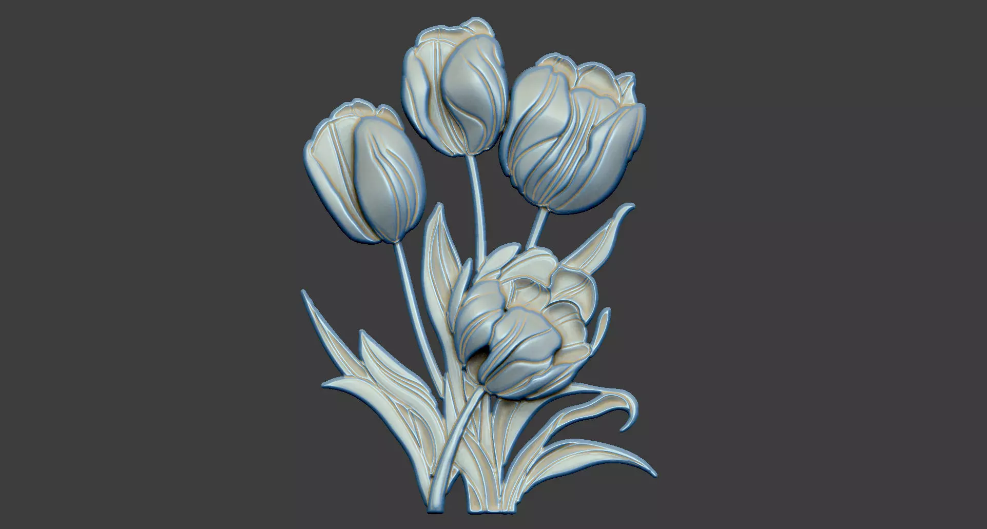 Tulip design blossom soft grass leave relief 3D print model_0