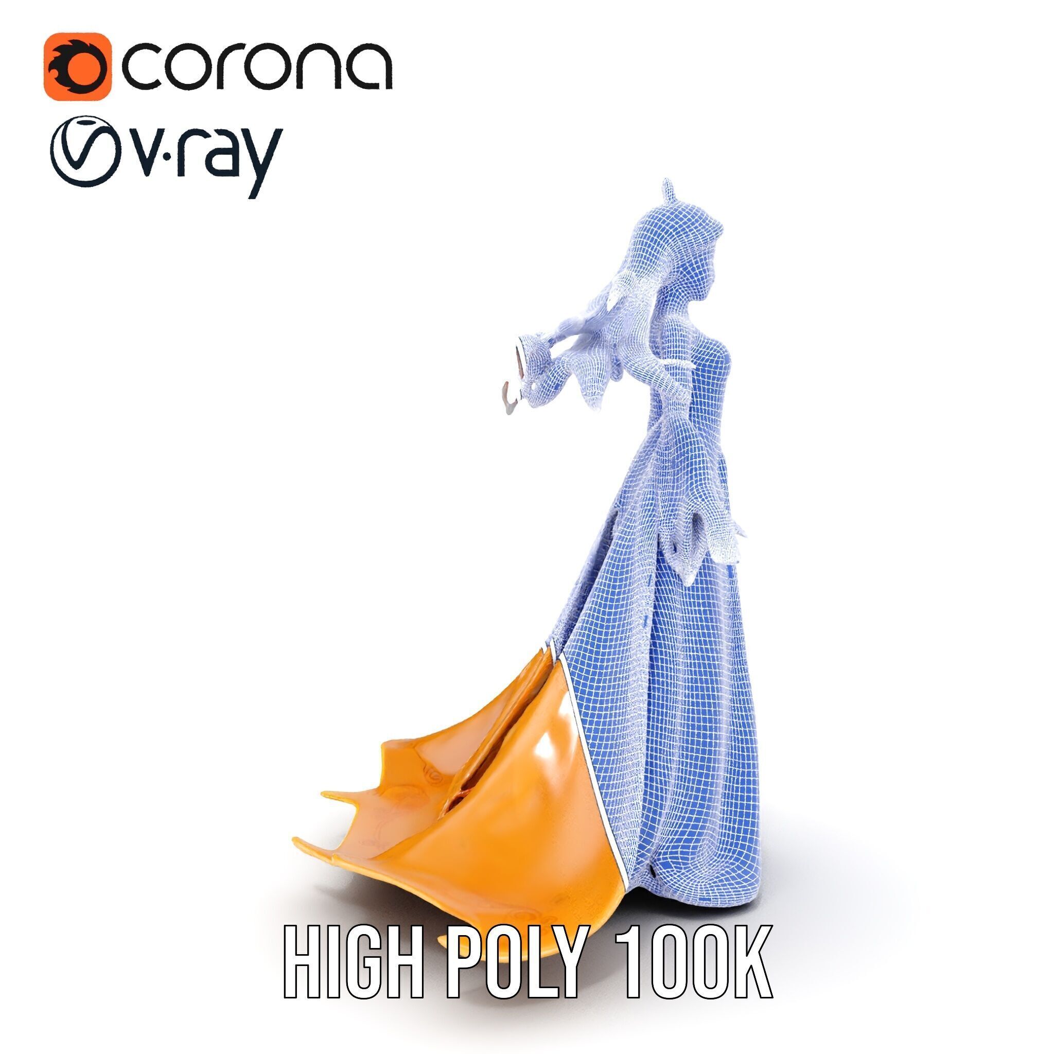 Elegant Princess Character Model Rigged and Animated Low-poly 3D model_32