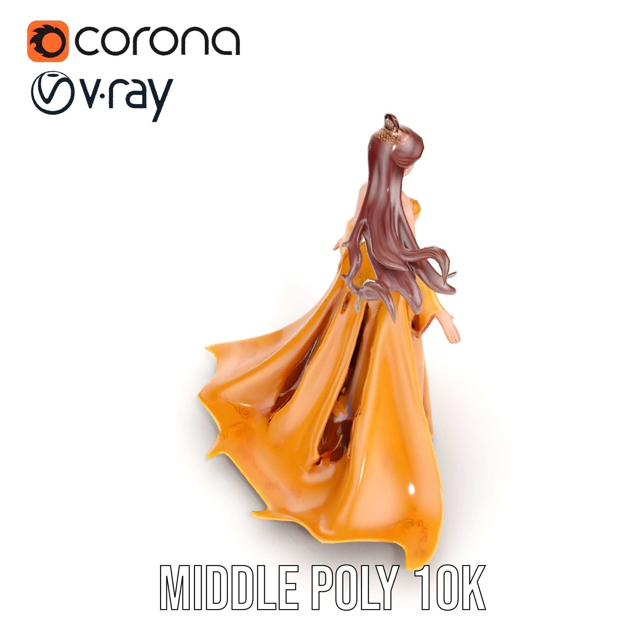 Elegant Princess Character Model Rigged and Animated Low-poly 3D model_16