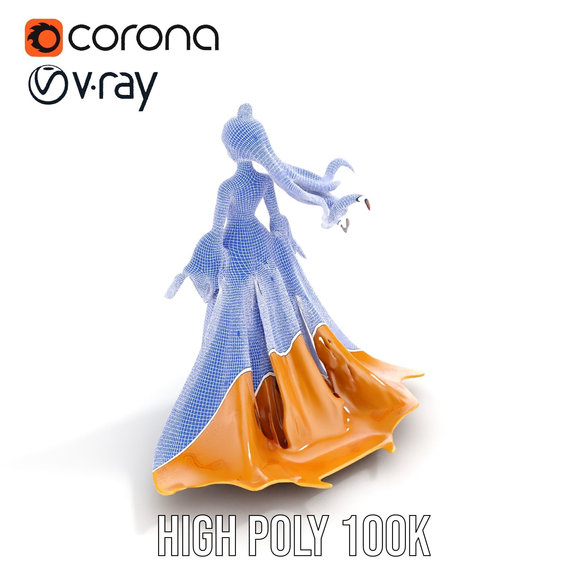 Elegant Princess Character Model Rigged and Animated Low-poly 3D model_27