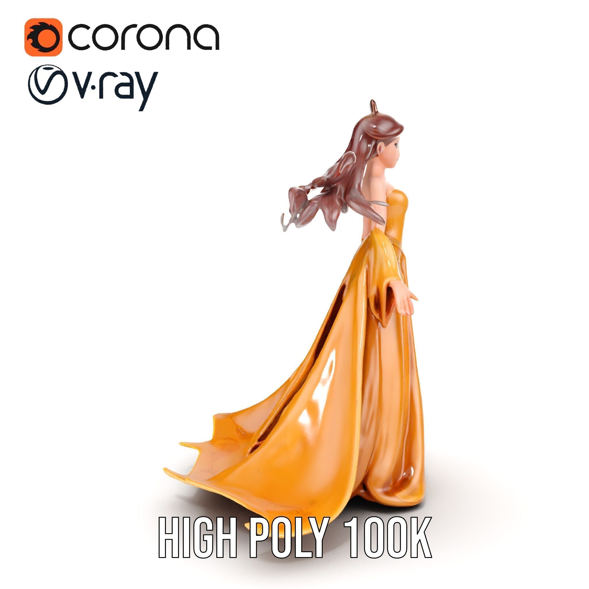 Elegant Princess Character Model Rigged and Animated Low-poly 3D model_18