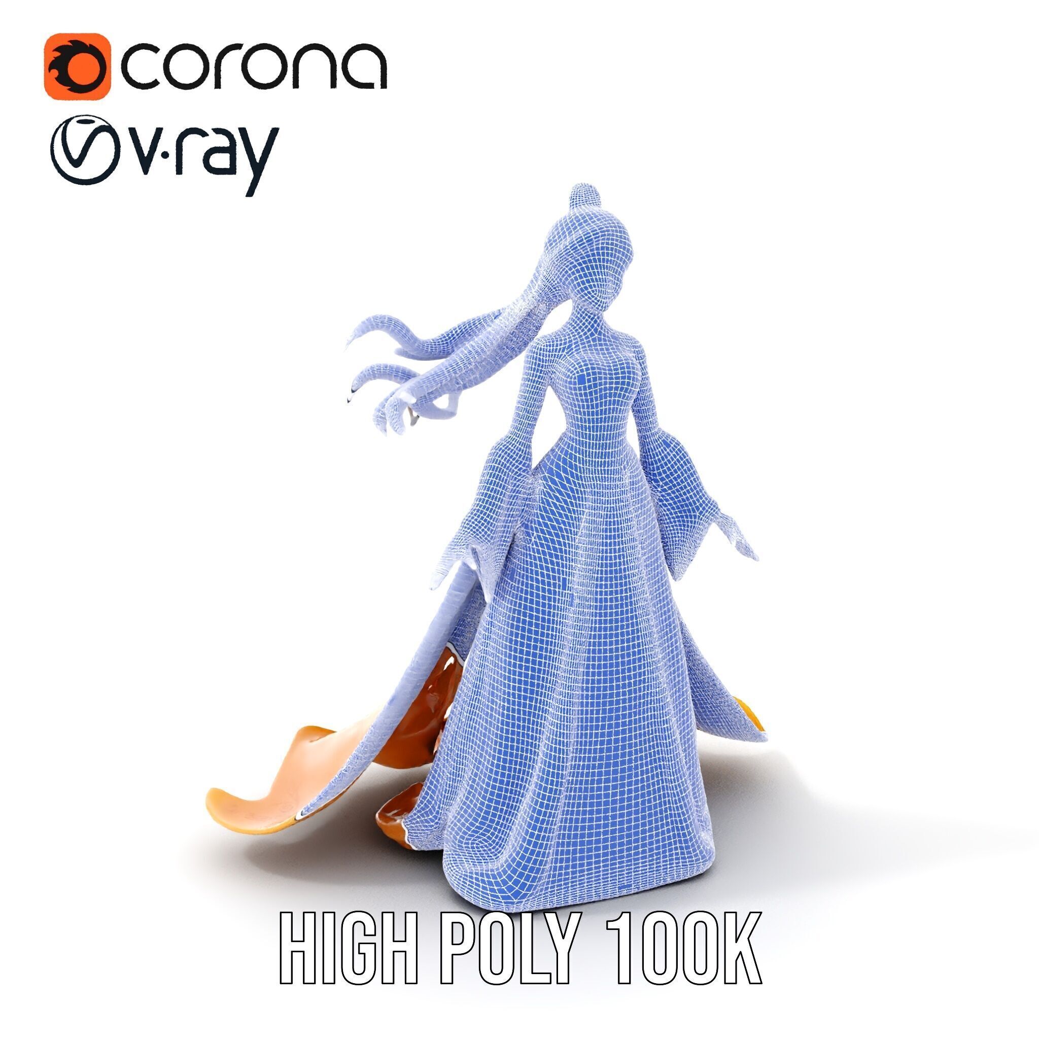 Elegant Princess Character Model Rigged and Animated Low-poly 3D model_4