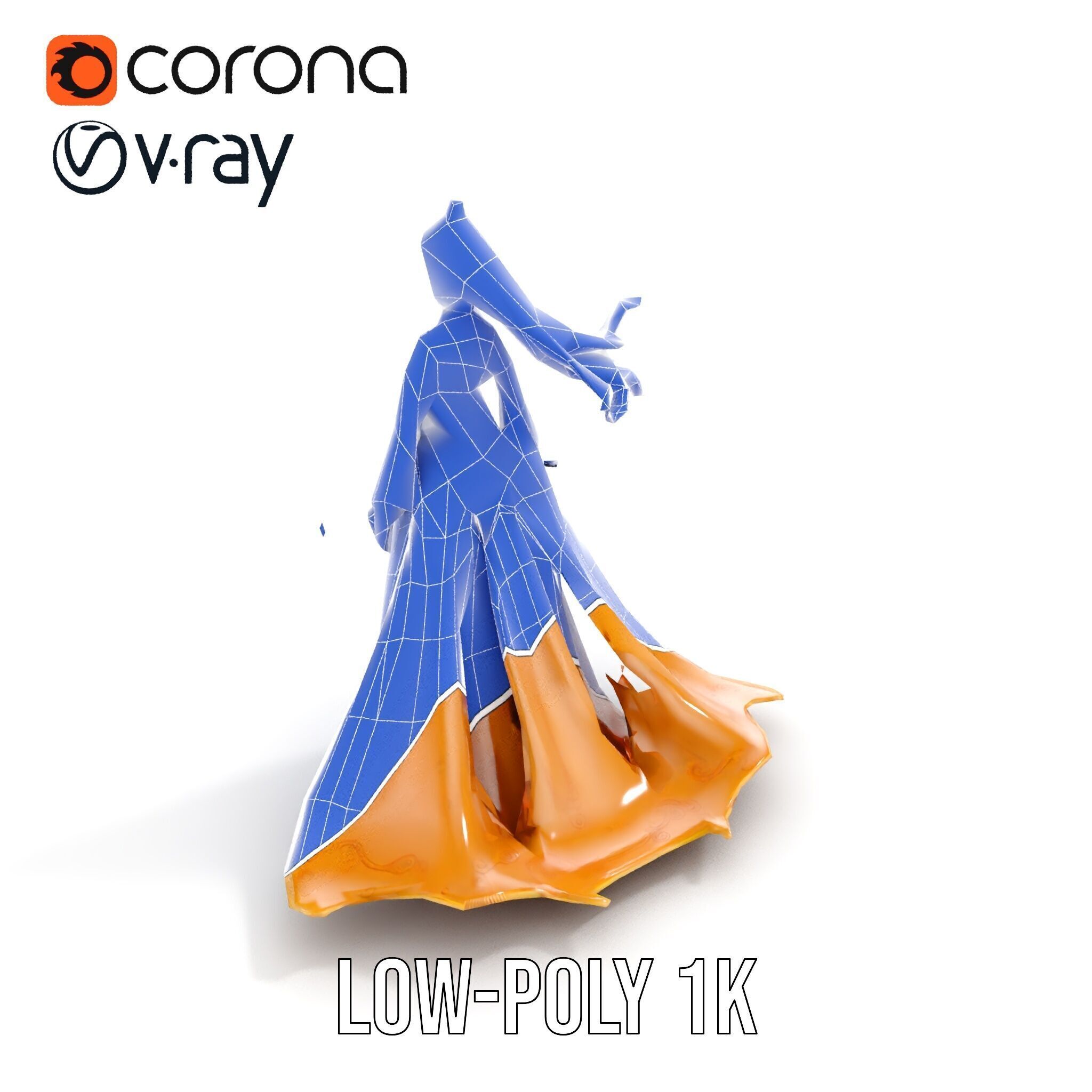 Elegant Princess Character Model Rigged and Animated Low-poly 3D model_26
