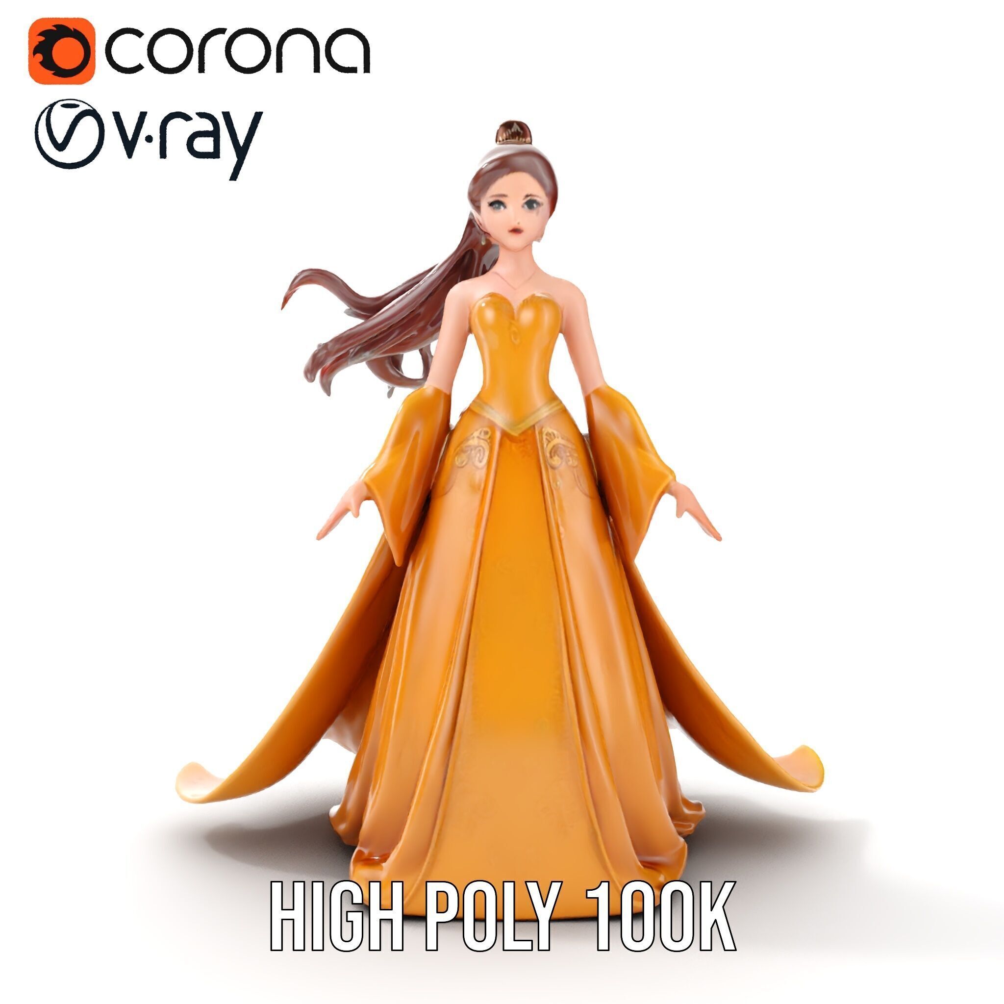 Elegant Princess Character Model Rigged and Animated Low-poly 3D model_24
