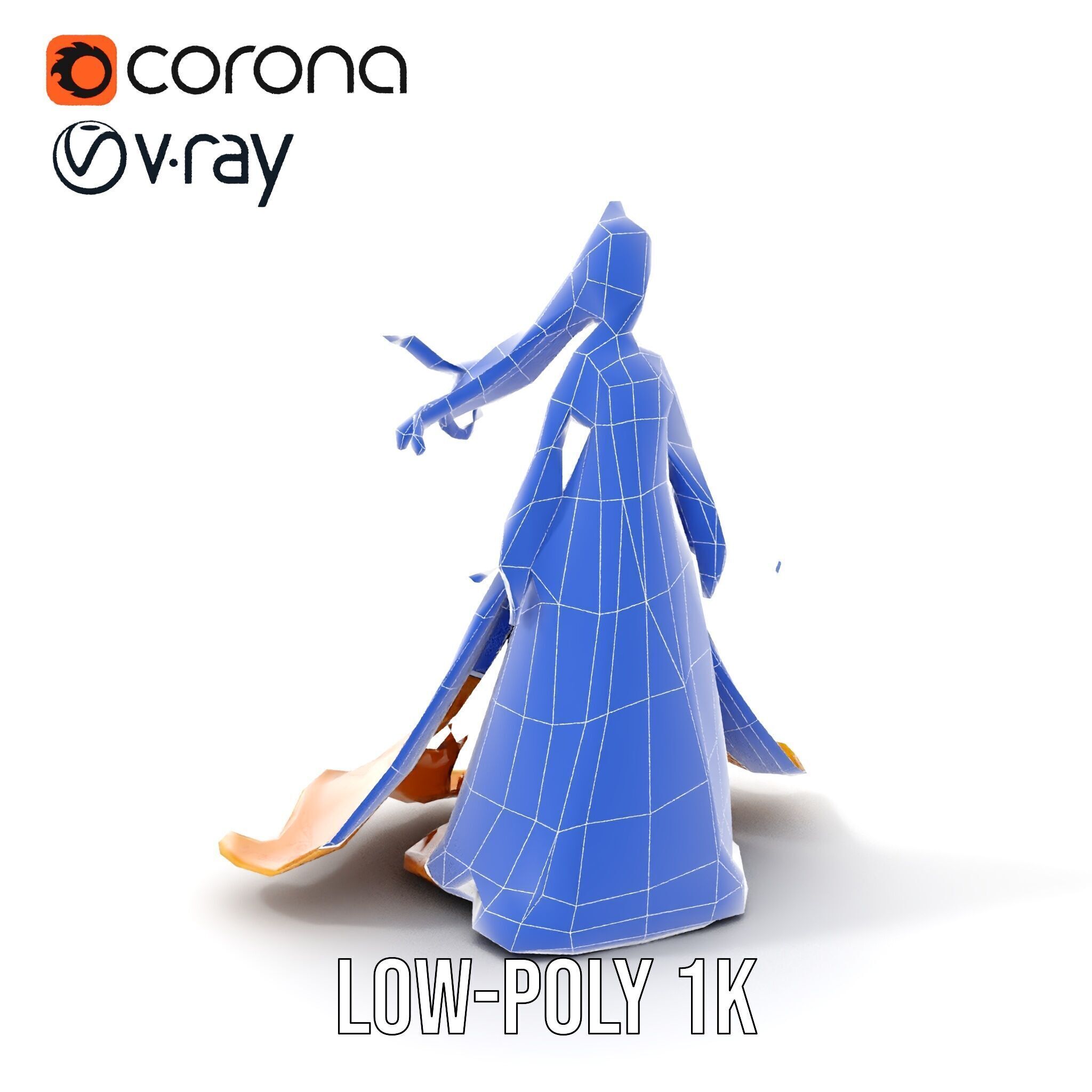 Elegant Princess Character Model Rigged and Animated Low-poly 3D model_23