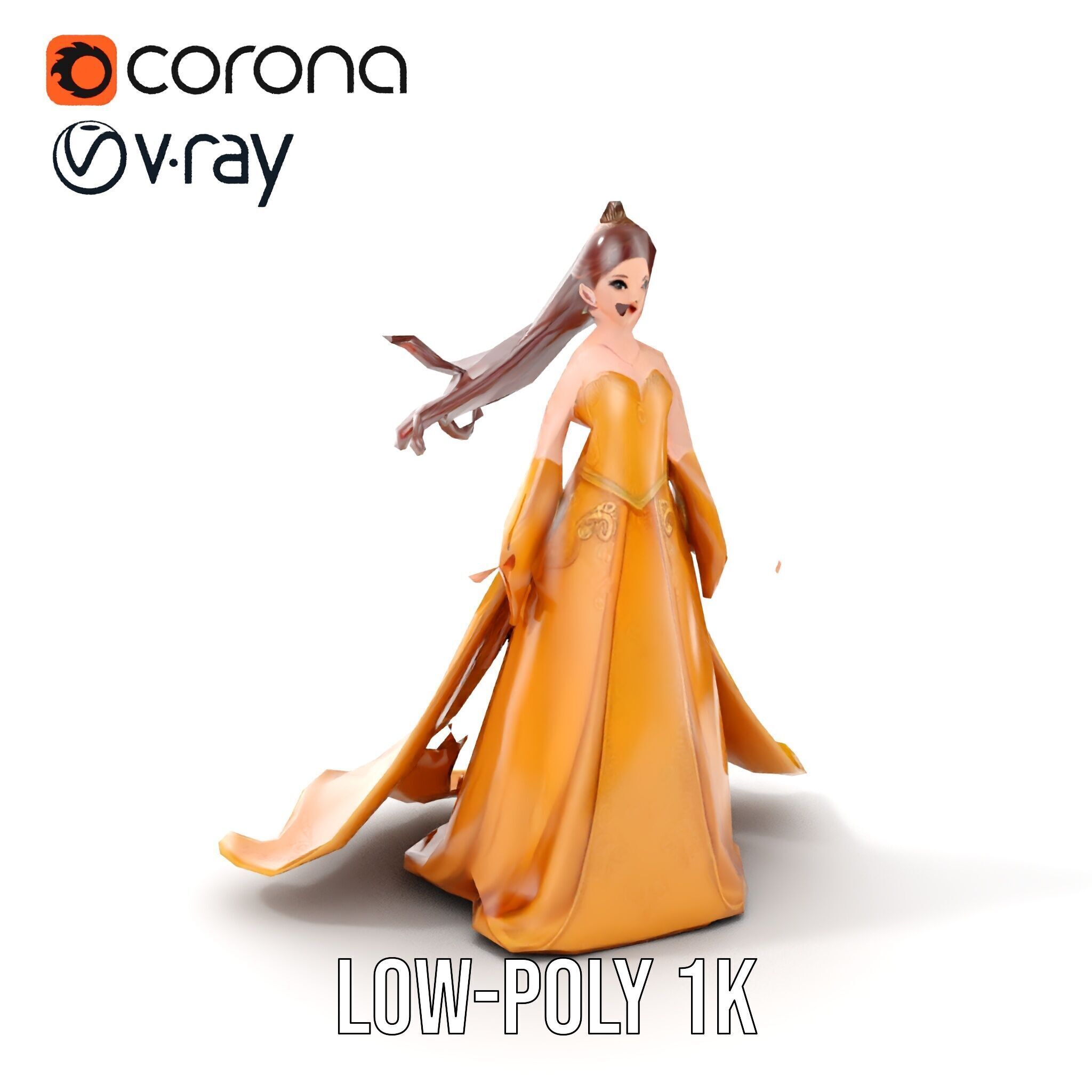 Elegant Princess Character Model Rigged and Animated Low-poly 3D model_11