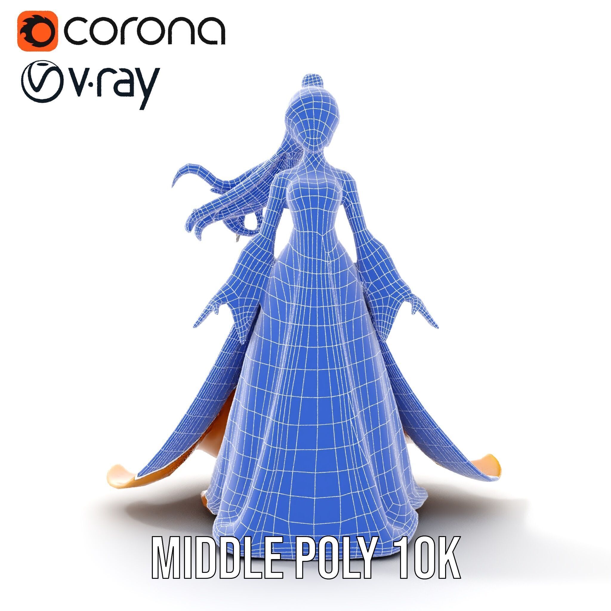 Elegant Princess Character Model Rigged and Animated Low-poly 3D model_33