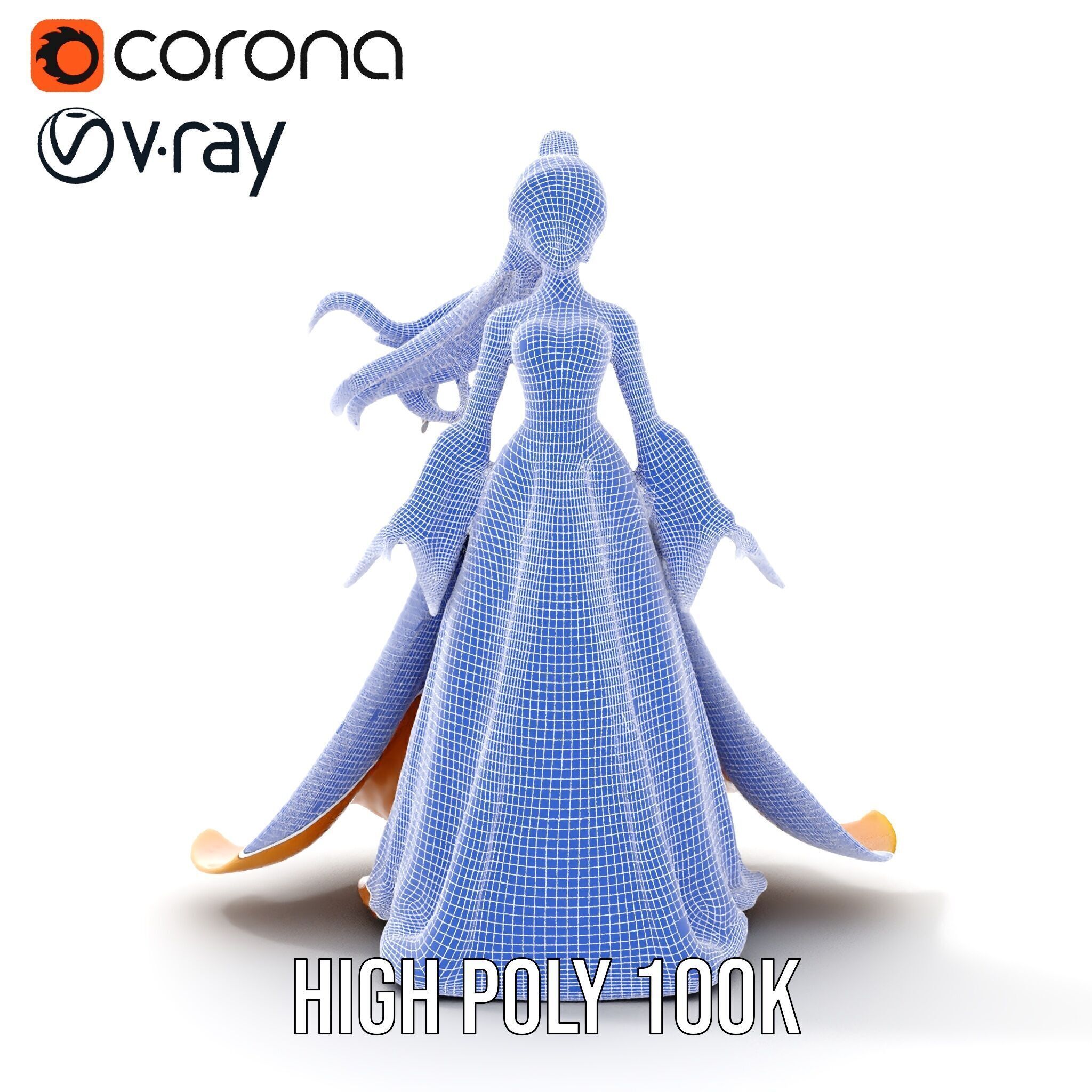 Elegant Princess Character Model Rigged and Animated Low-poly 3D model_35