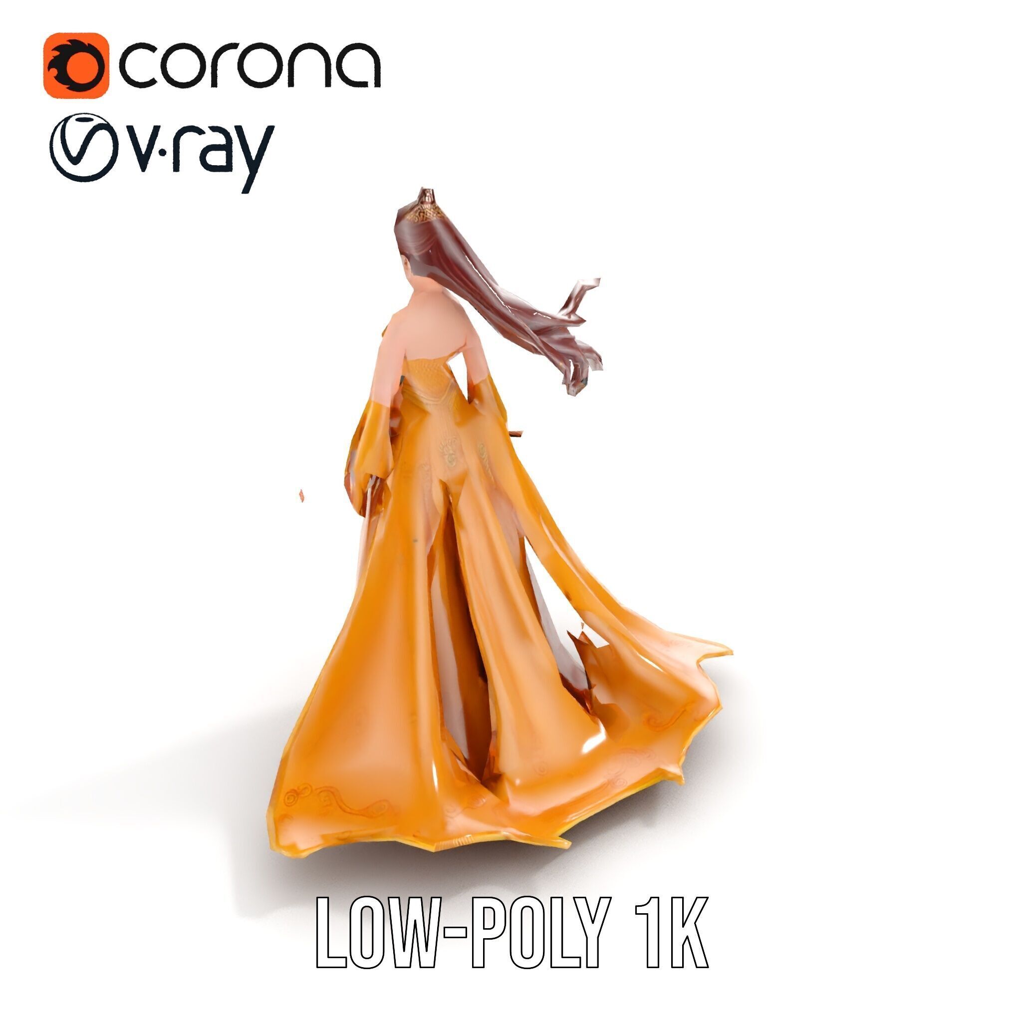 Elegant Princess Character Model Rigged and Animated Low-poly 3D model_7