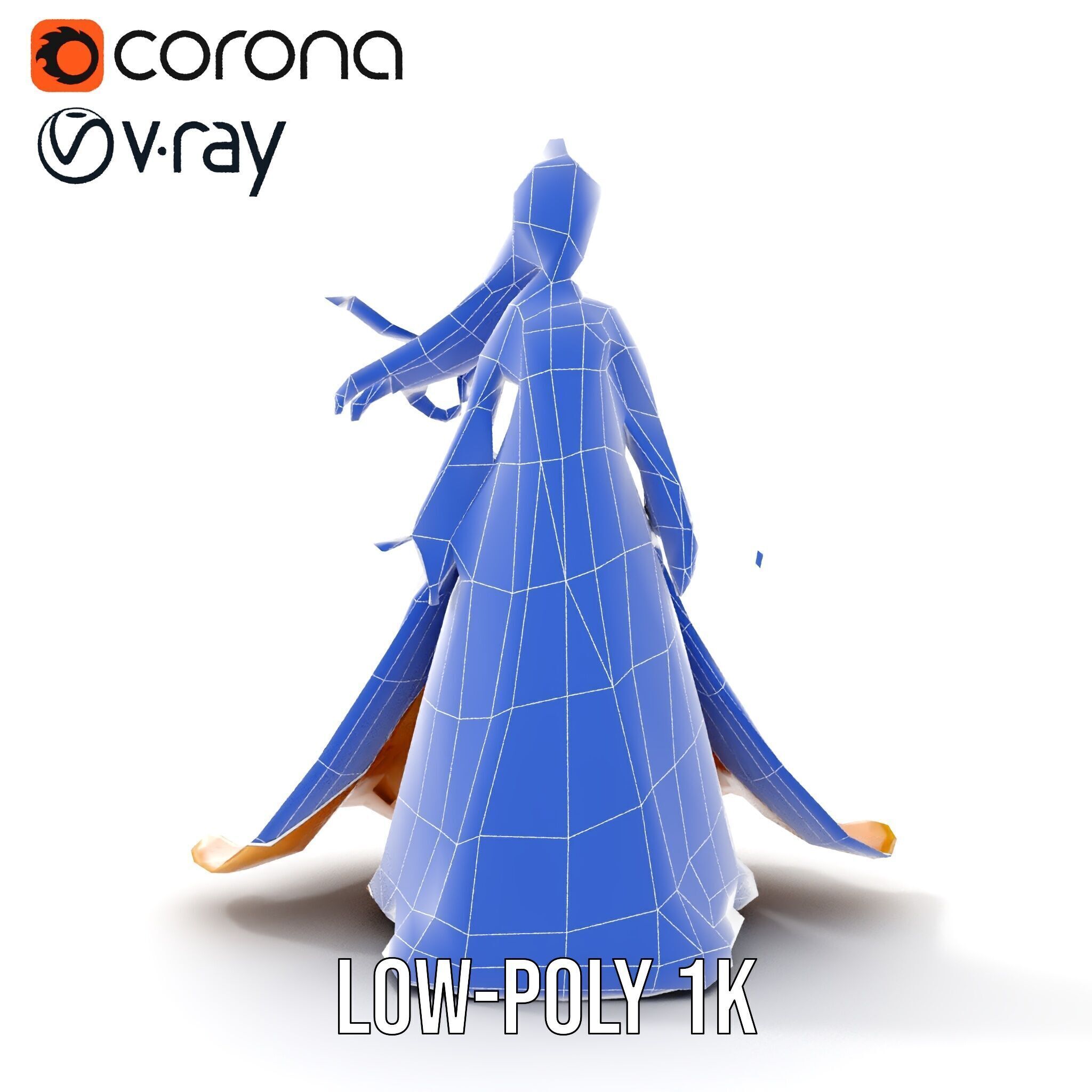 Elegant Princess Character Model Rigged and Animated Low-poly 3D model_31