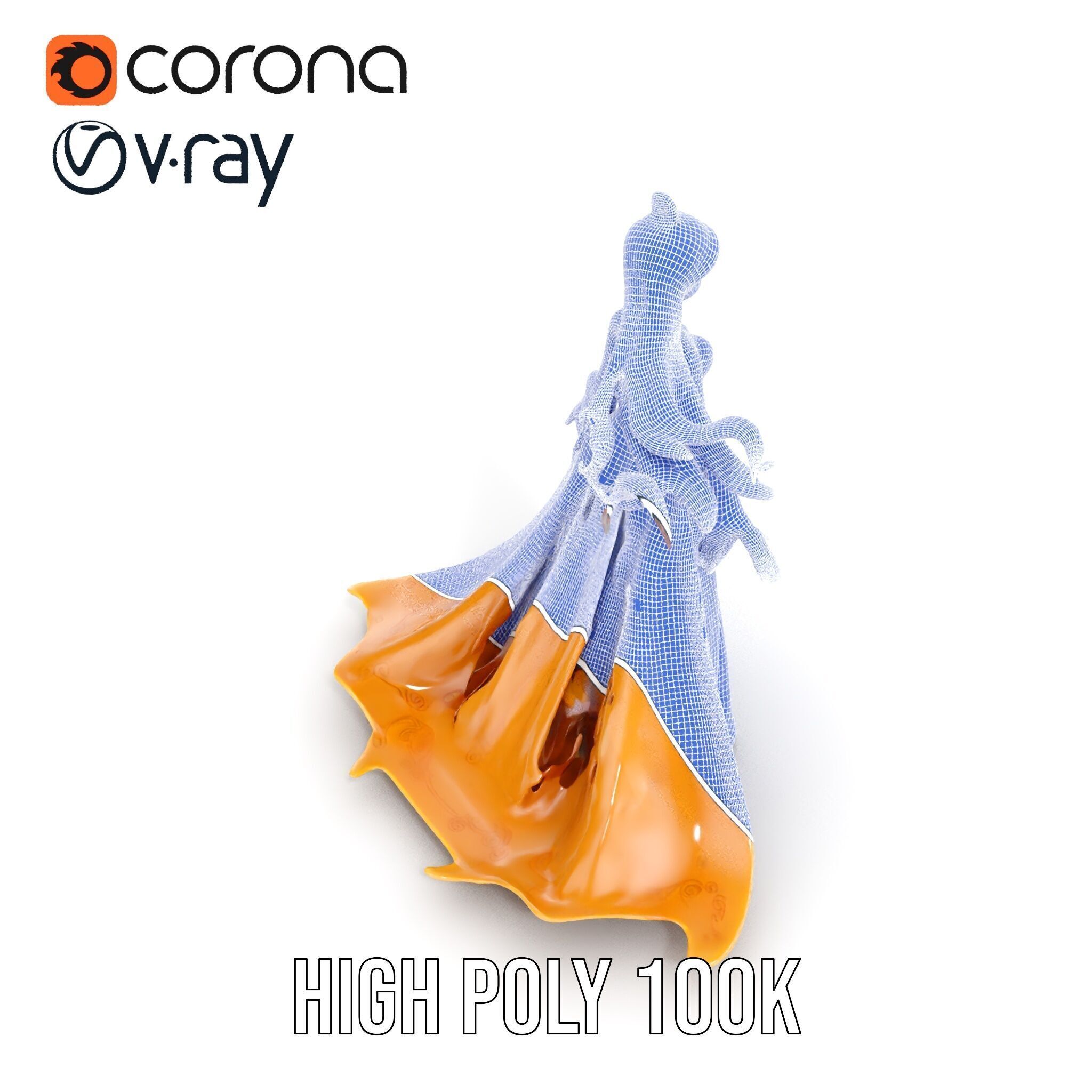 Elegant Princess Character Model Rigged and Animated Low-poly 3D model_21