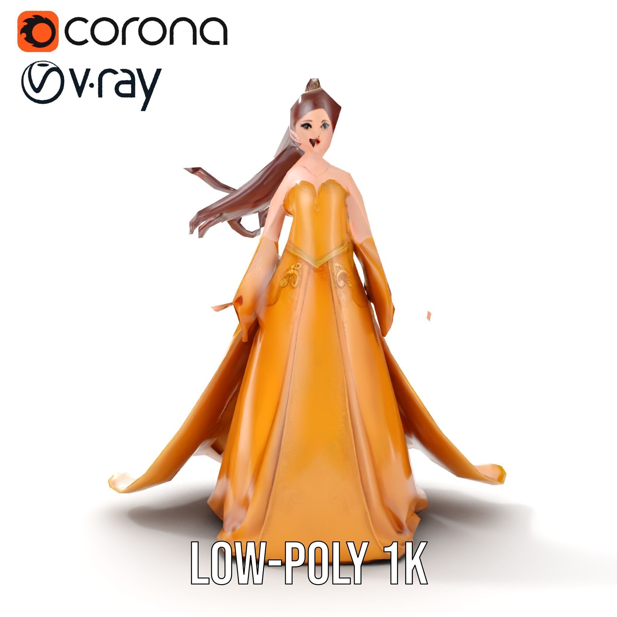 Elegant Princess Character Model Rigged and Animated Low-poly 3D model_9
