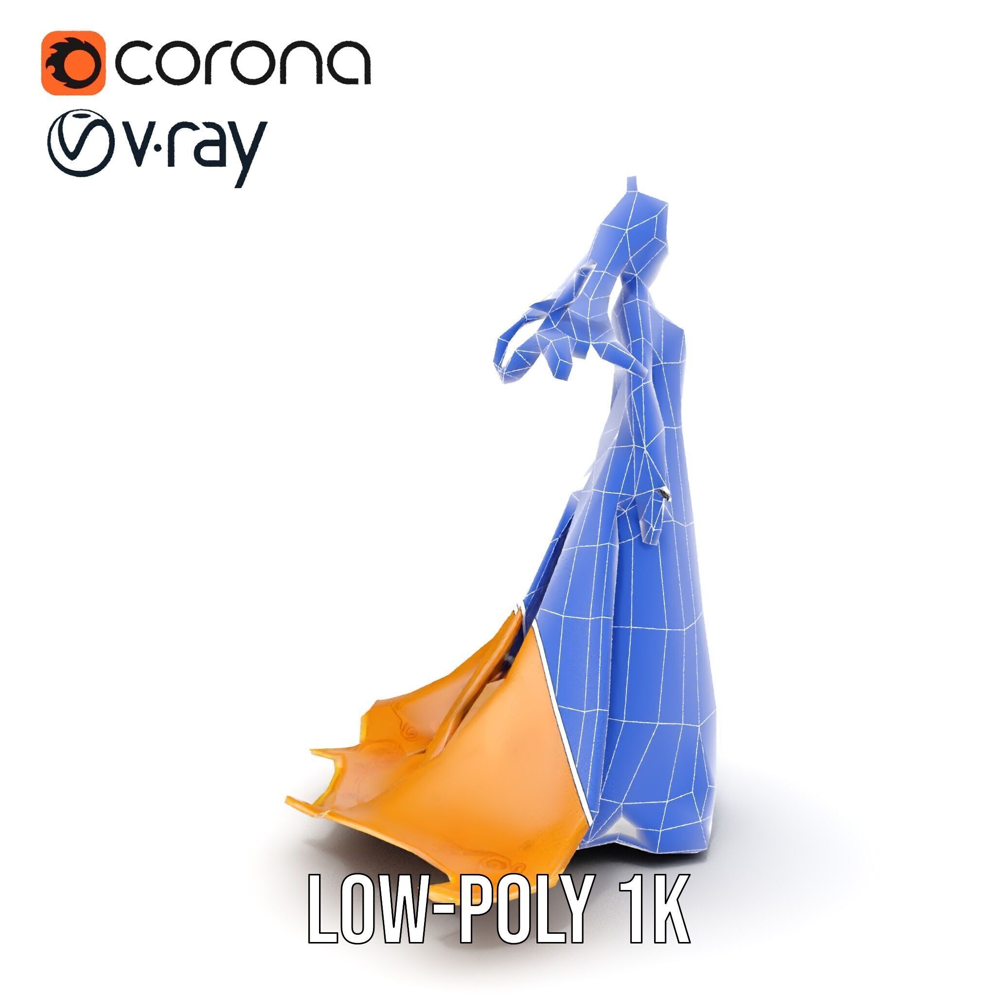 Elegant Princess Character Model Rigged and Animated Low-poly 3D model_14