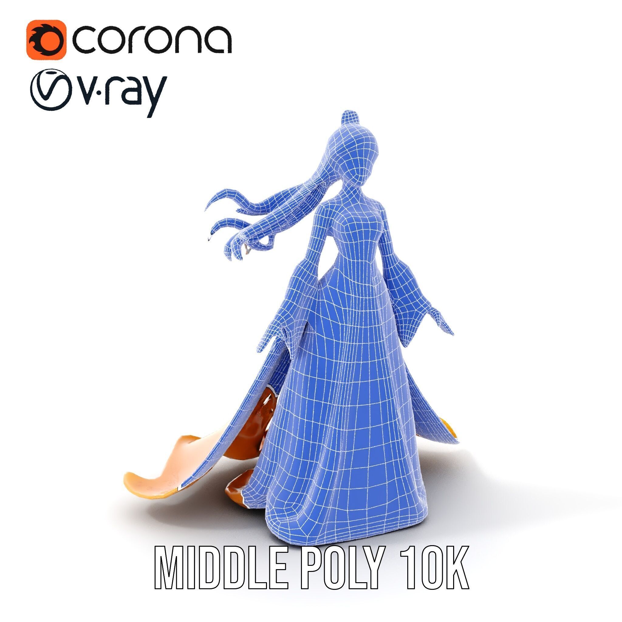 Elegant Princess Character Model Rigged and Animated Low-poly 3D model_19