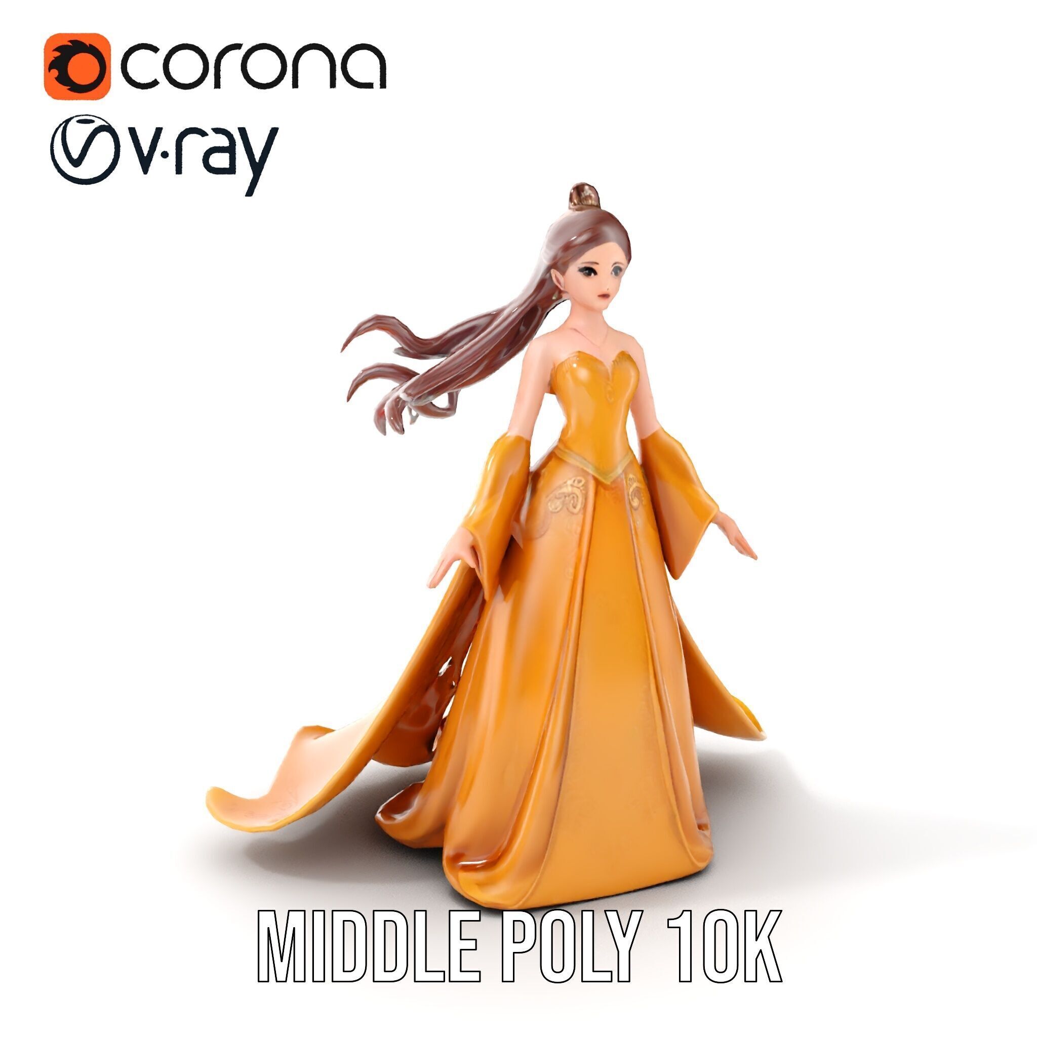 Elegant Princess Character Model Rigged and Animated Low-poly 3D model_10