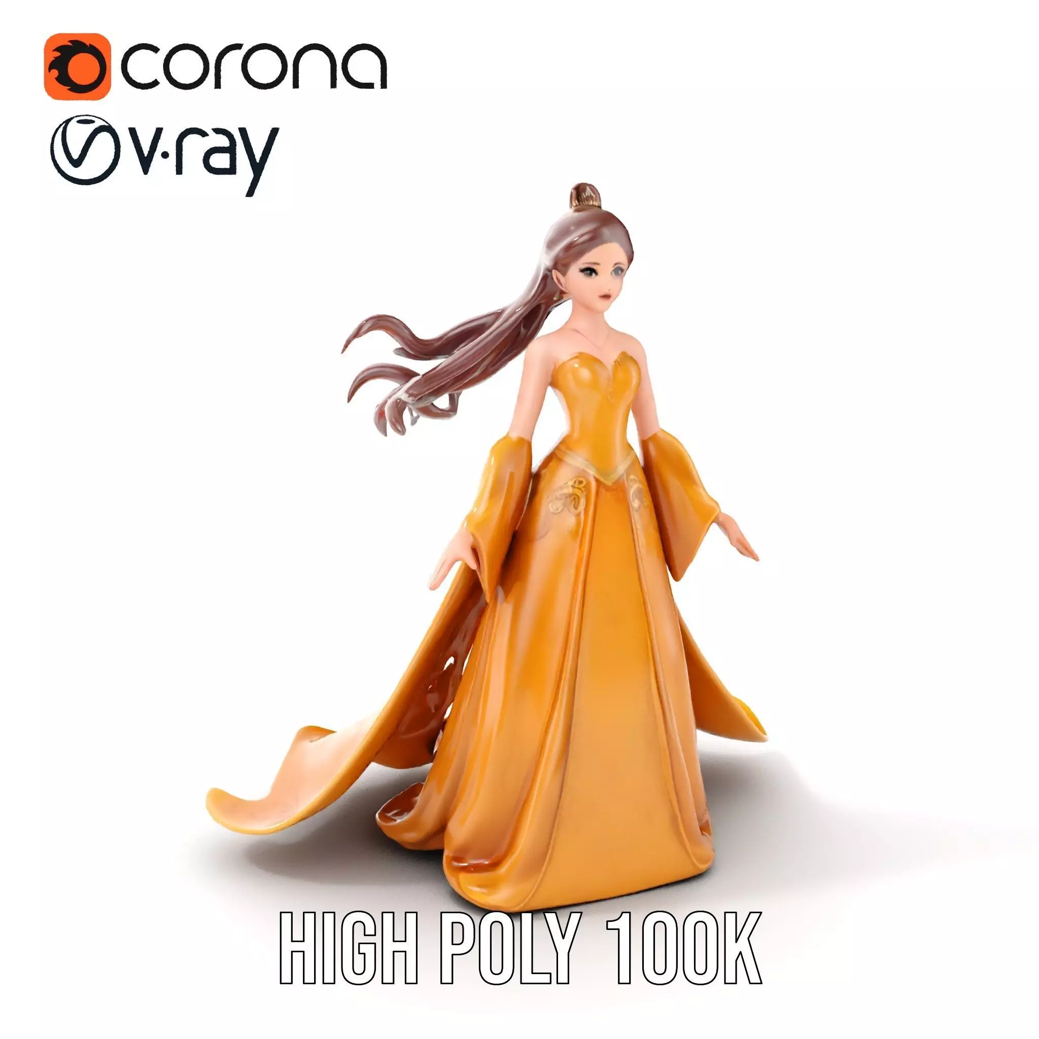 Elegant Princess Character Model Rigged and Animated Low-poly 3D model_0
