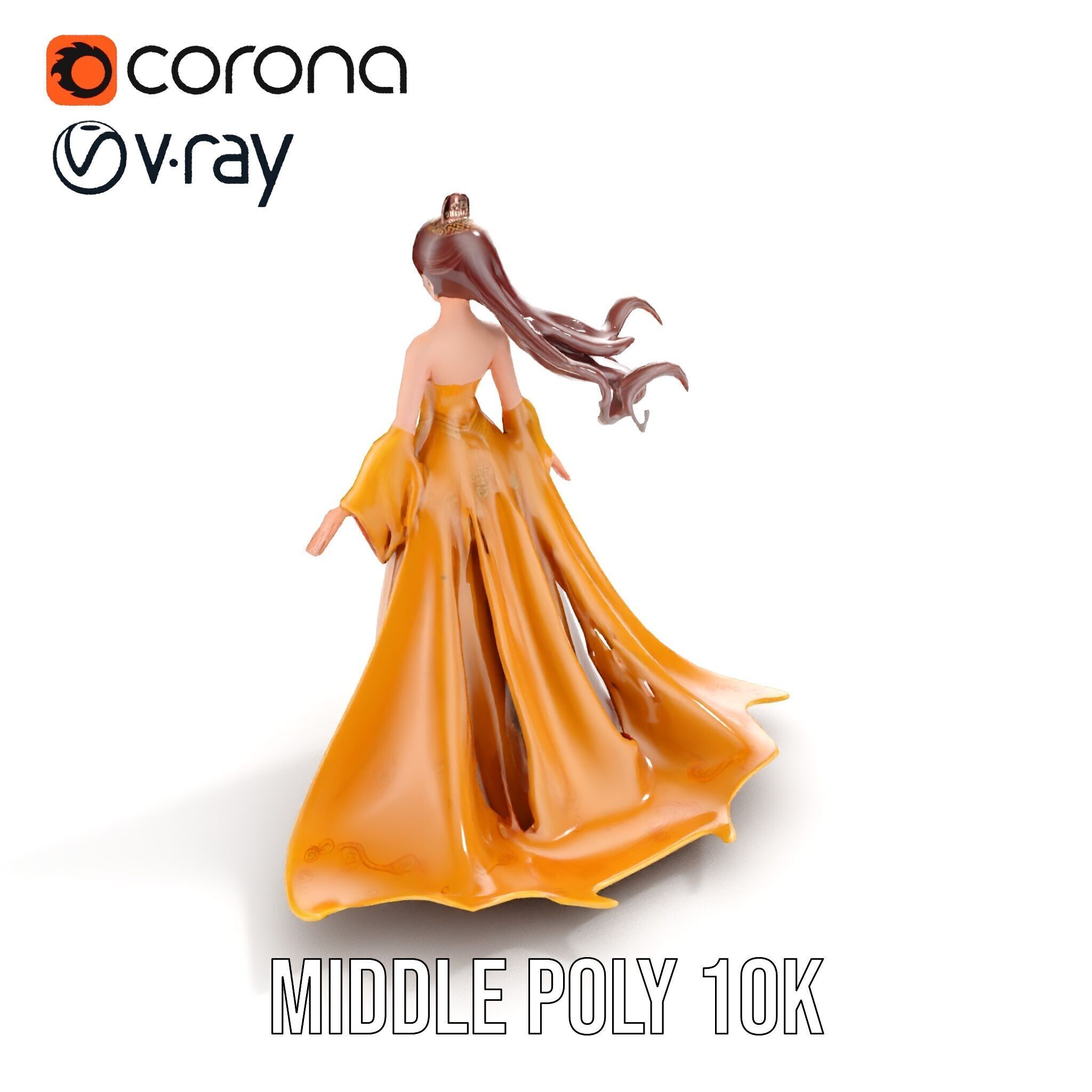 Elegant Princess Character Model Rigged and Animated Low-poly 3D model_13