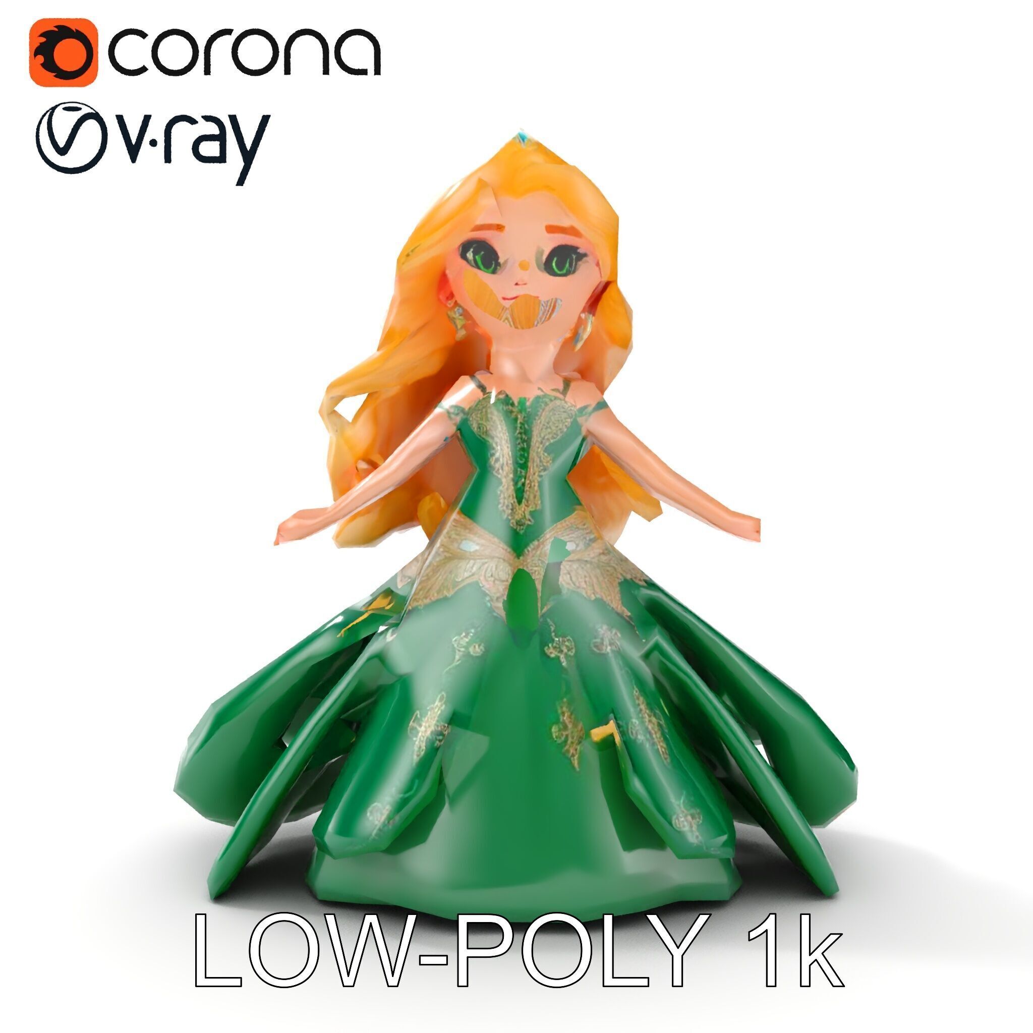 Enchanted Forest Fairy Princess Rigged and Animated Low-poly 3D model_18
