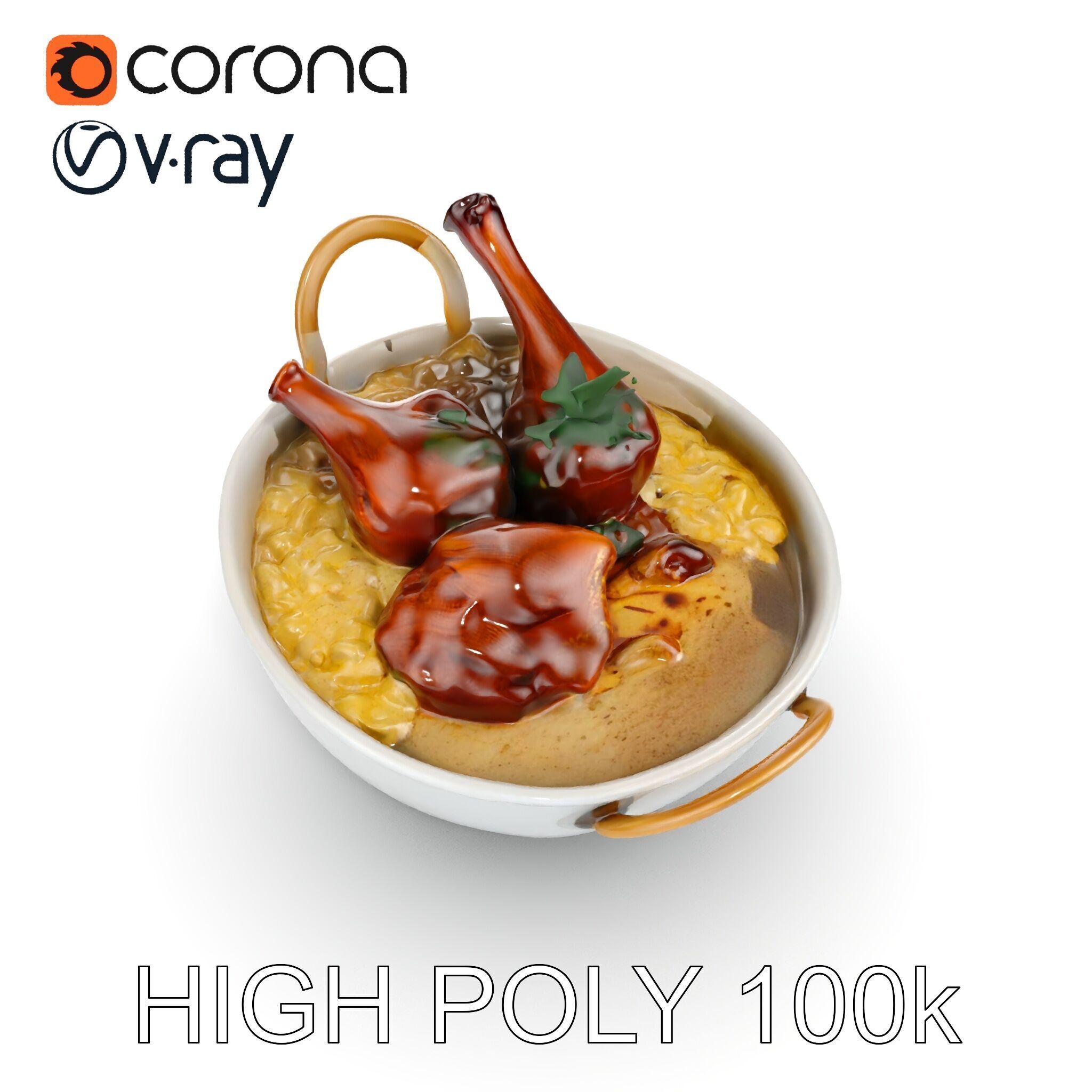 Curry Chicken and Rice Bowl D Model Pack Low-poly 3D model_10