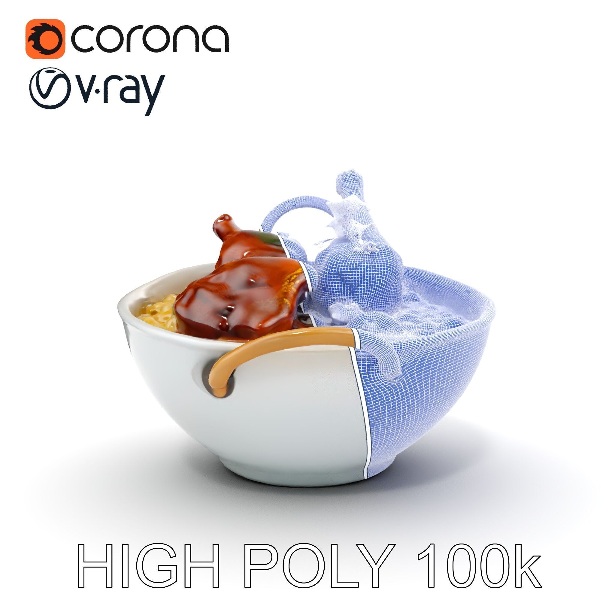 Curry Chicken and Rice Bowl D Model Pack Low-poly 3D model_35