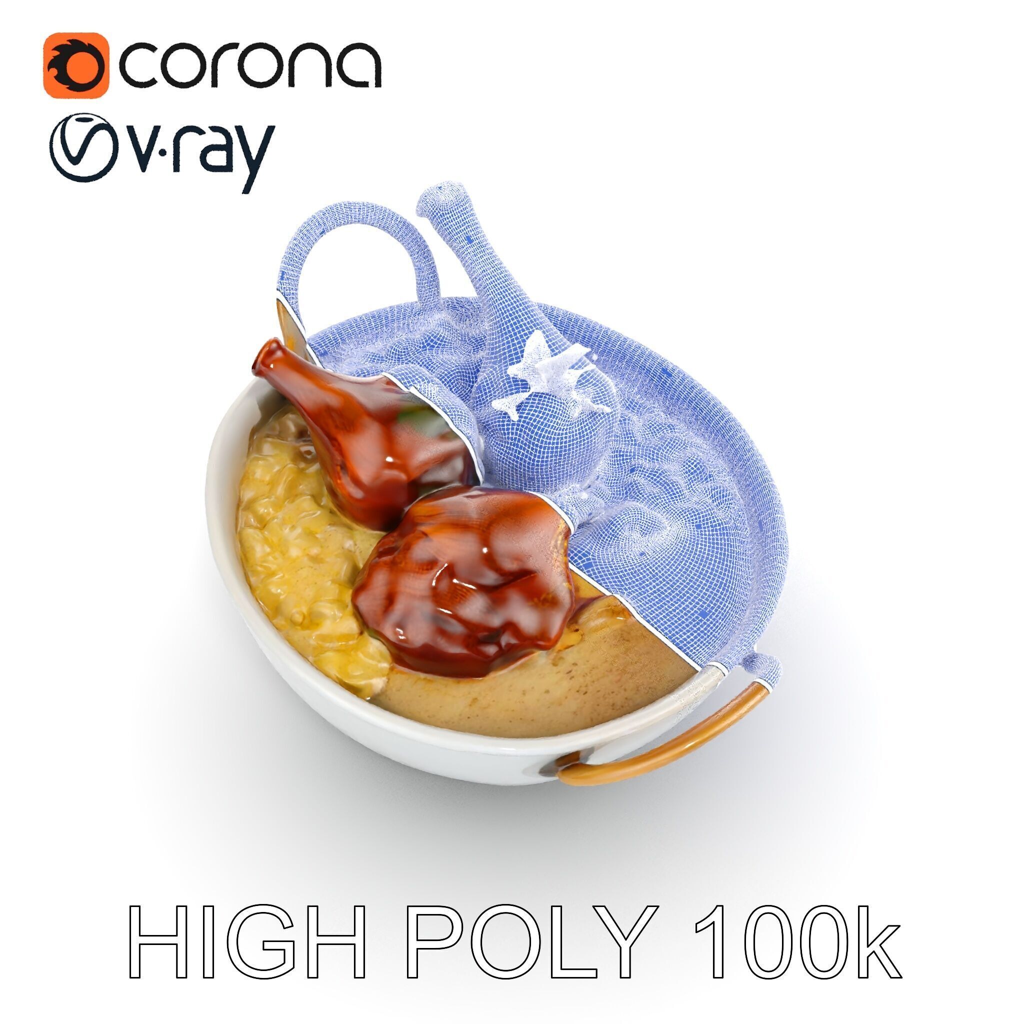 Curry Chicken and Rice Bowl D Model Pack Low-poly 3D model_21