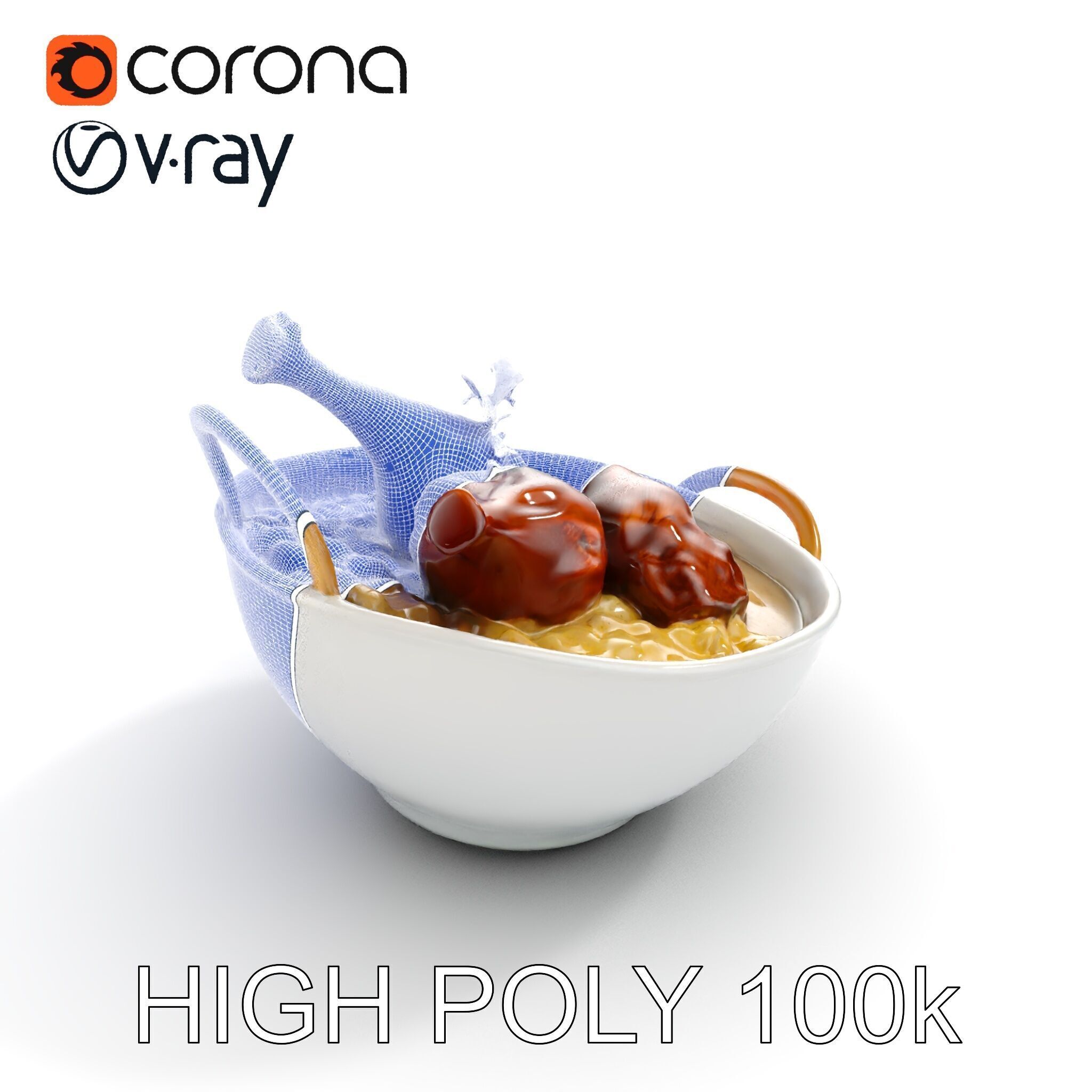 Curry Chicken and Rice Bowl D Model Pack Low-poly 3D model_29