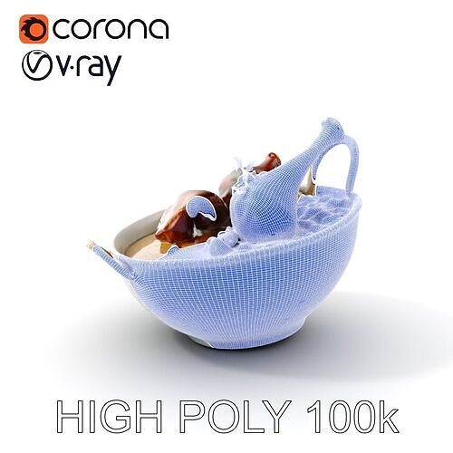 Curry Chicken and Rice Bowl D Model Pack Low-poly 3D model 4