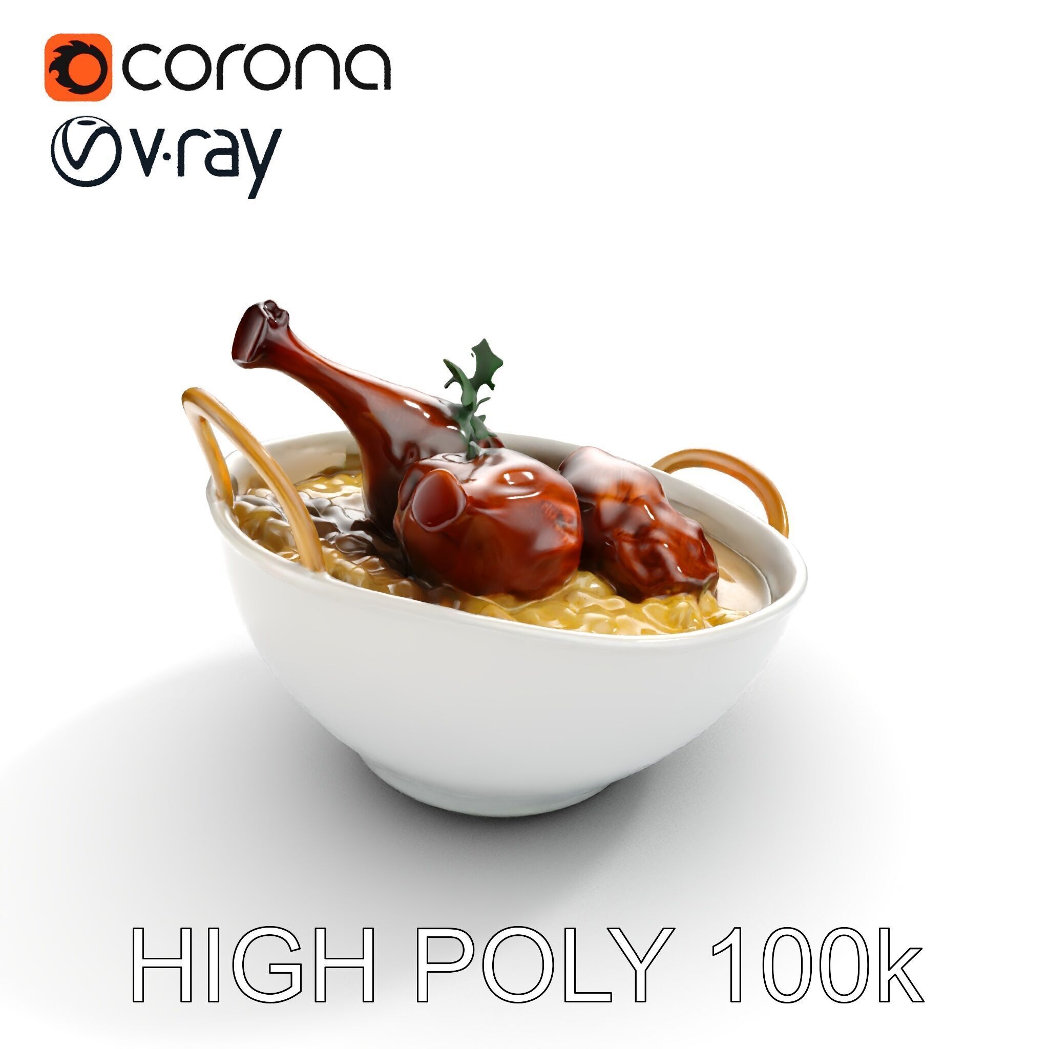 Curry Chicken and Rice Bowl D Model Pack Low-poly 3D model_18