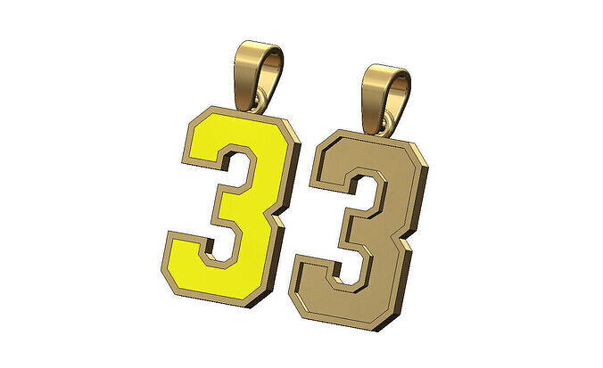 Enamel number 3 three varsity letterman pendant charm 3D print model