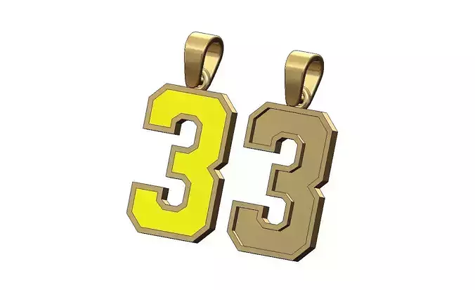 Enamel number 3 three varsity letterman pendant charm 3D print model