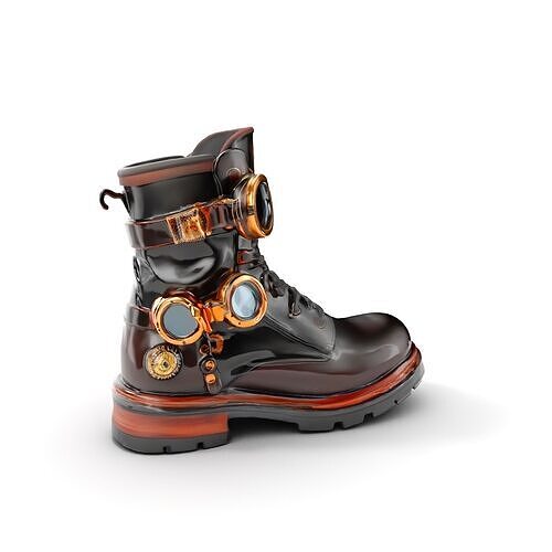 Steampunk Boot with Gear and Goggles Model Pack Low-poly 3D model