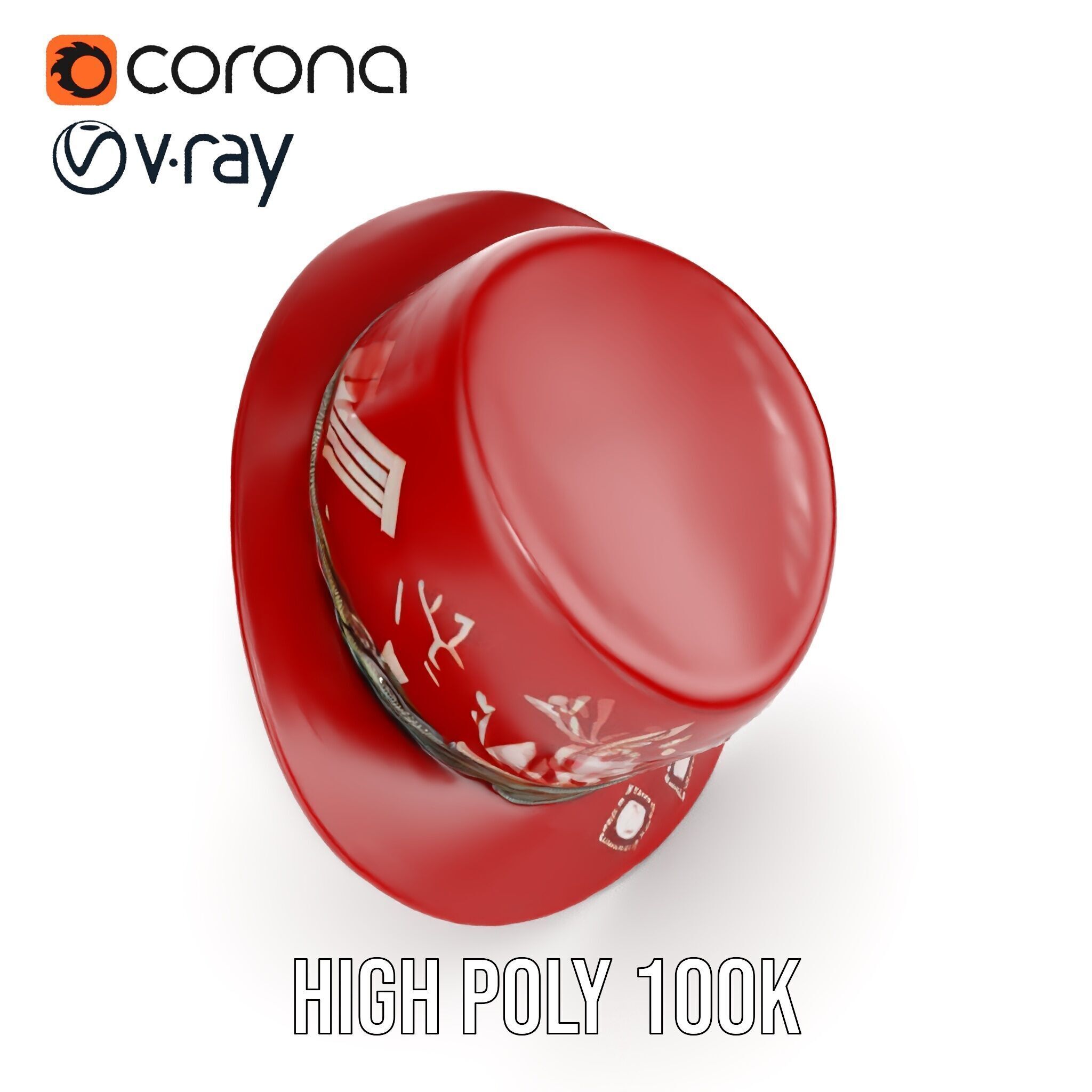 Red Fedora Hat with Decorative Patterns Model Pack Low-poly 3D model_19