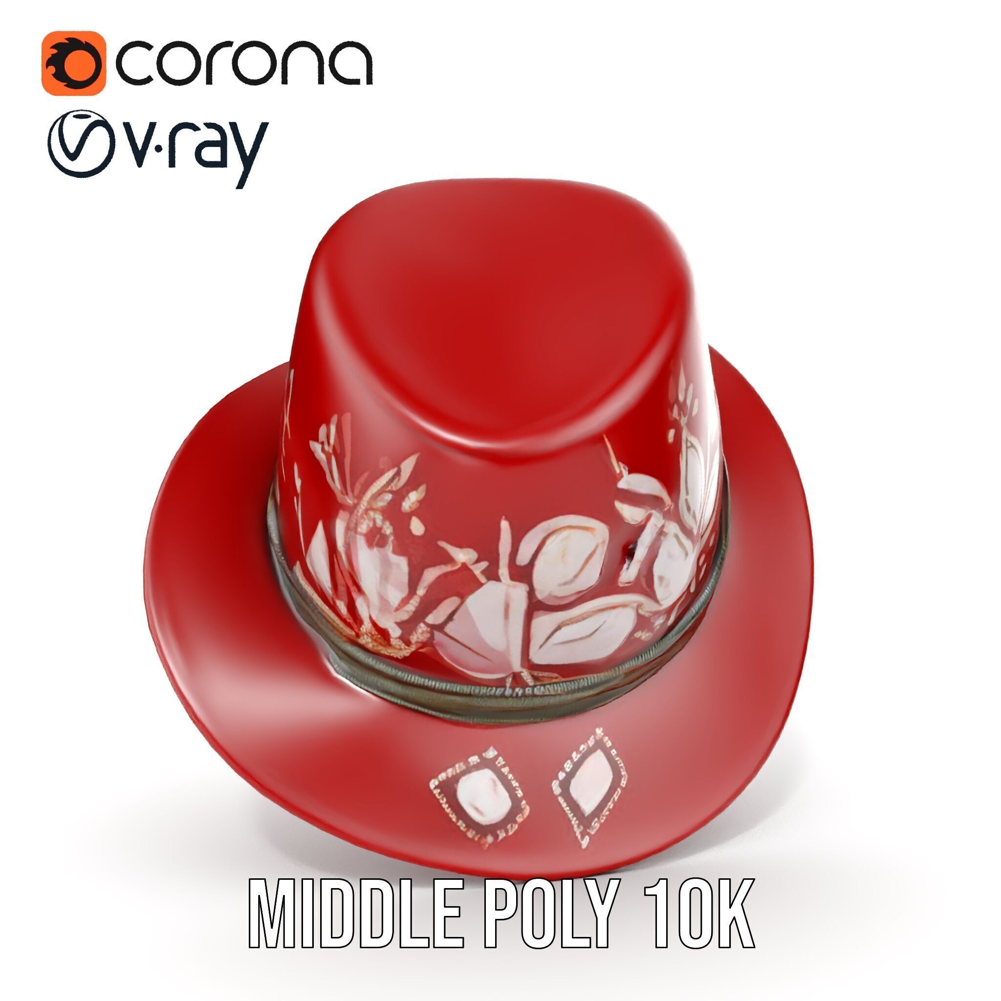 Red Fedora Hat with Decorative Patterns Model Pack Low-poly 3D model_17