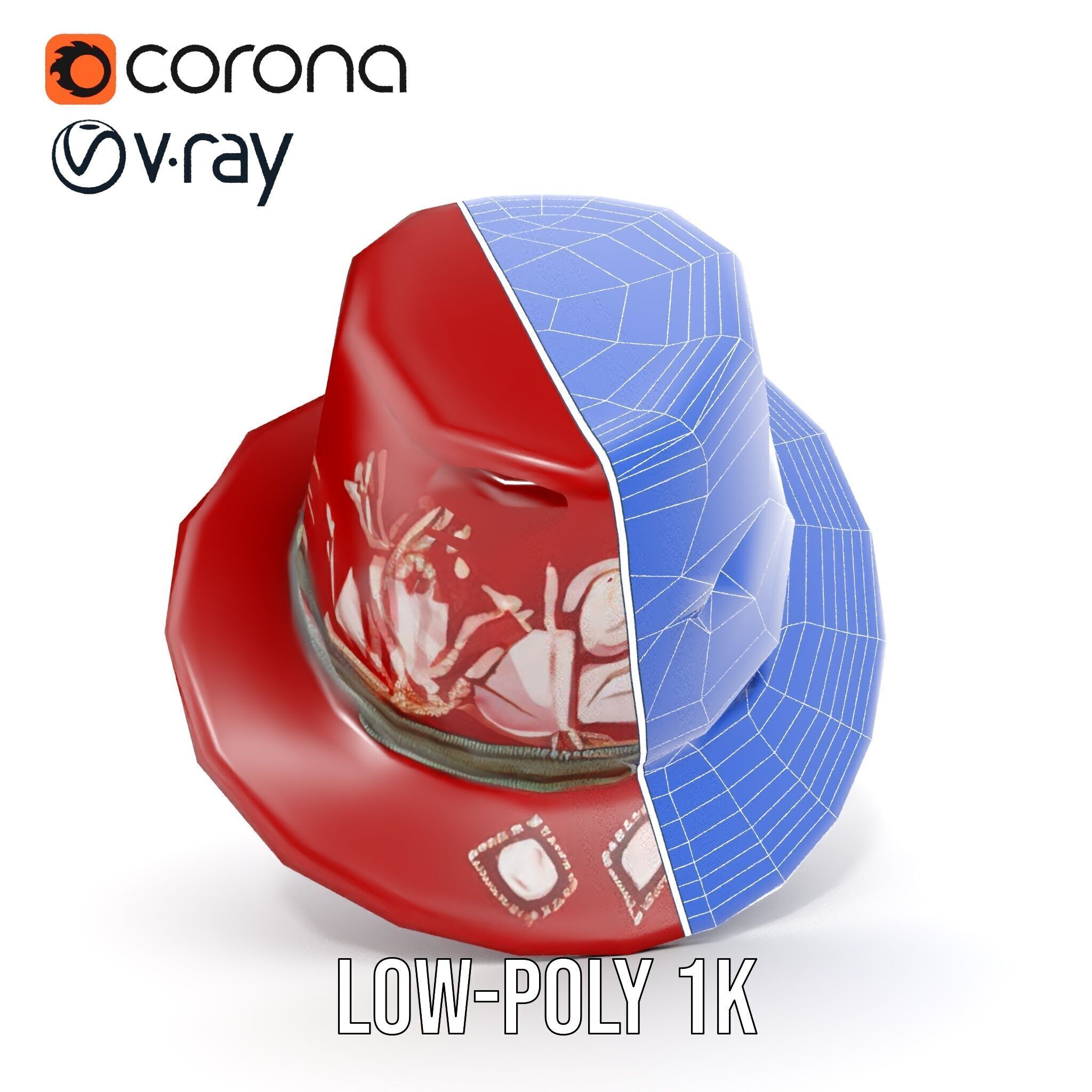 Red Fedora Hat with Decorative Patterns Model Pack Low-poly 3D model_32