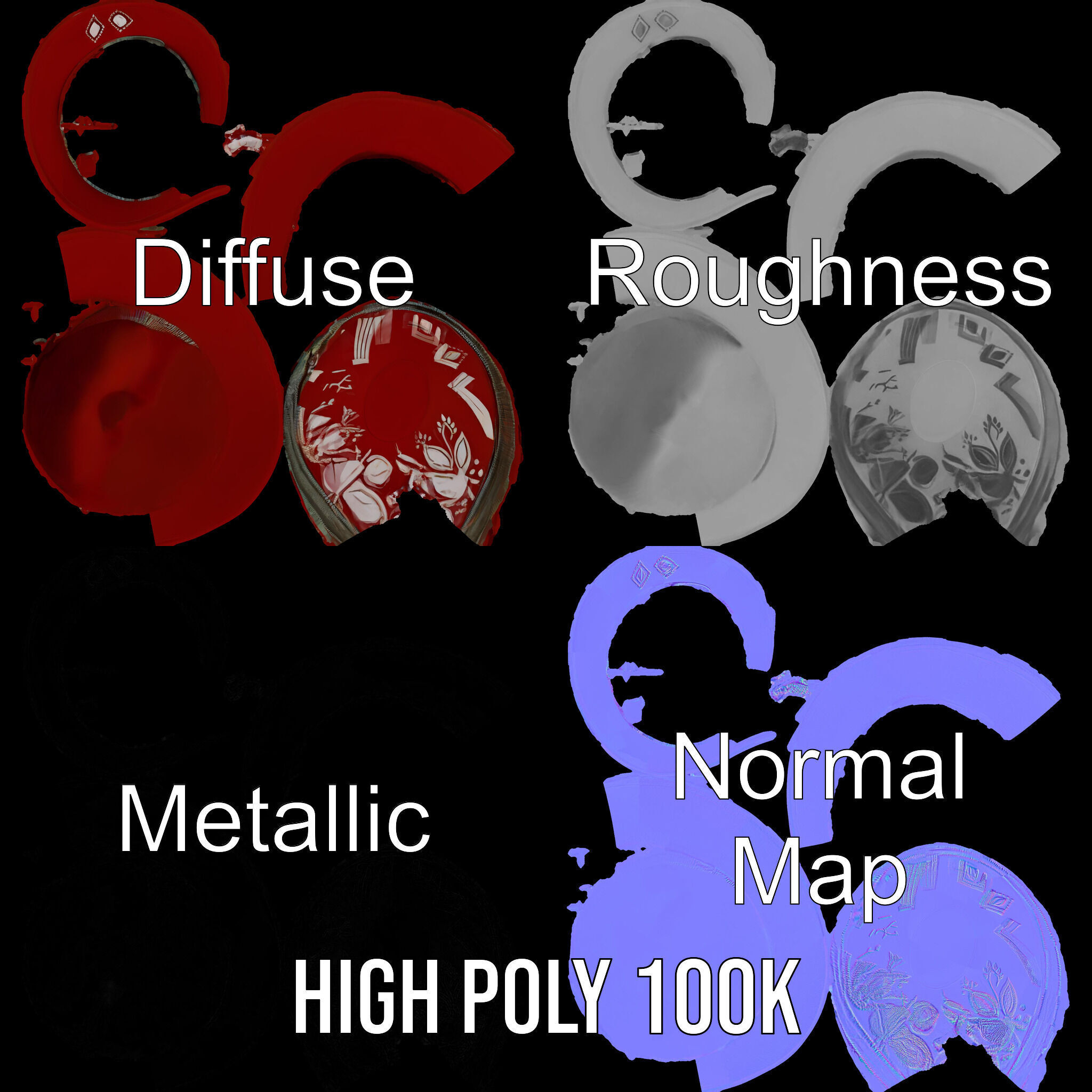 Red Fedora Hat with Decorative Patterns Model Pack Low-poly 3D model_3