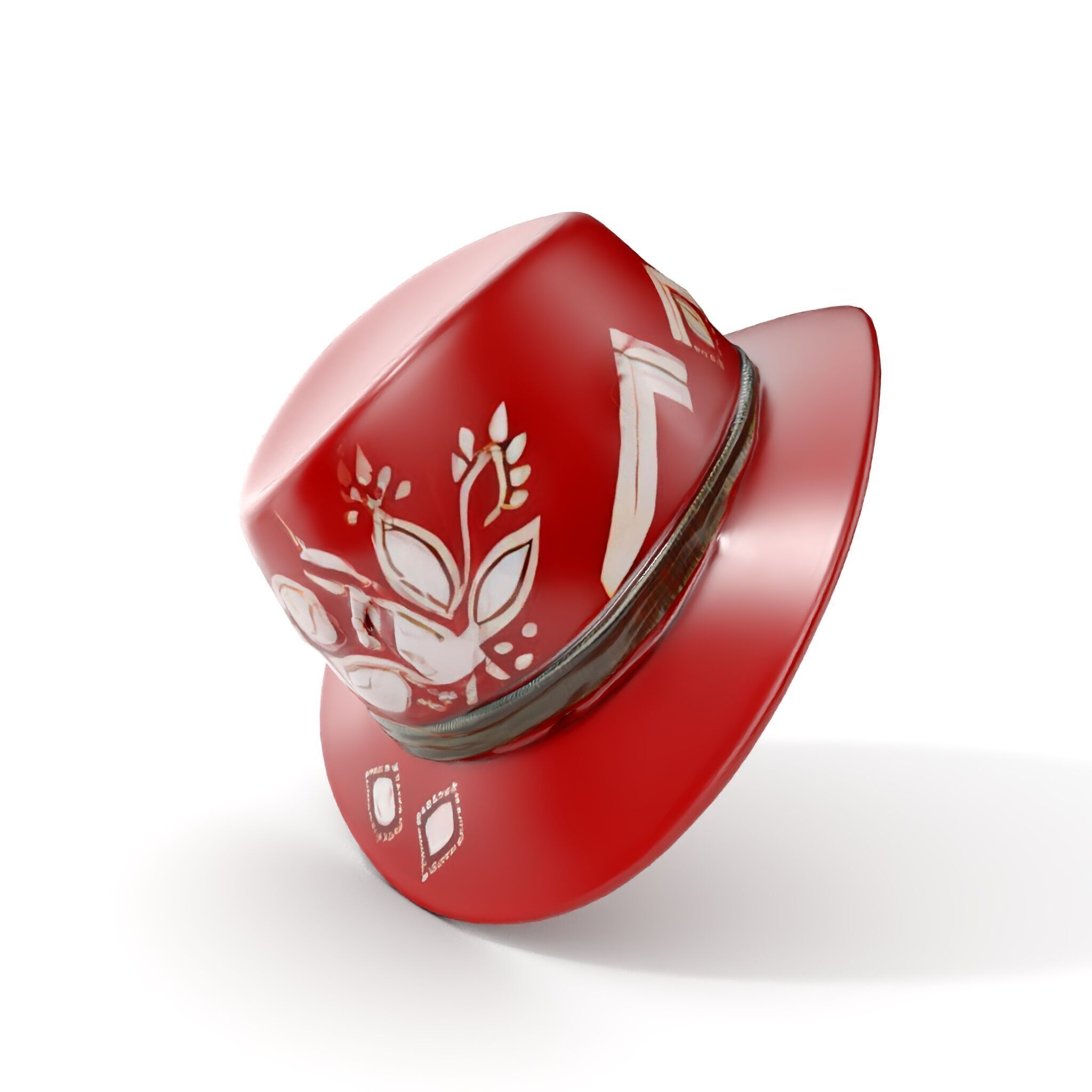 Red Fedora Hat with Decorative Patterns Model Pack Low-poly 3D model_9