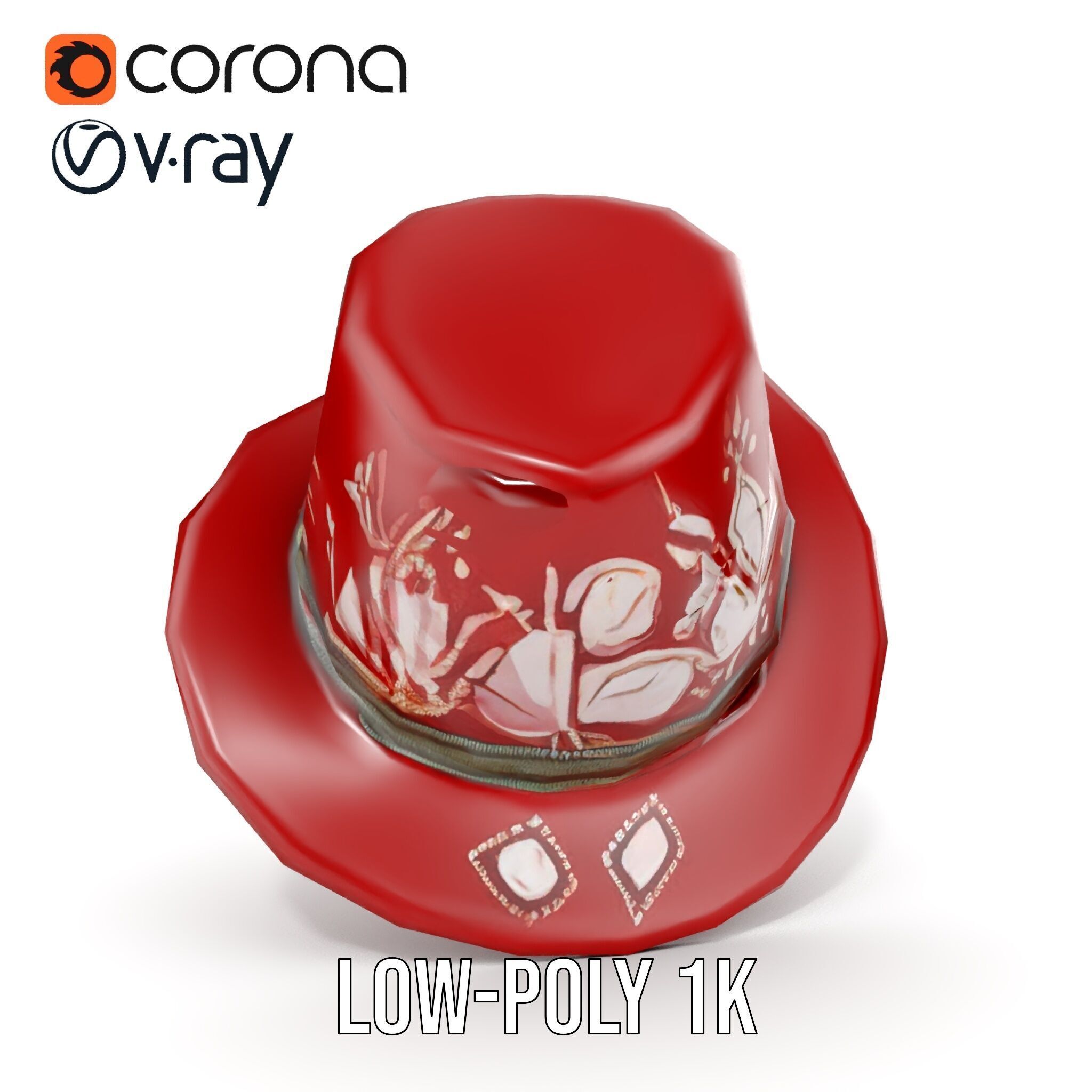 Red Fedora Hat with Decorative Patterns Model Pack Low-poly 3D model_27