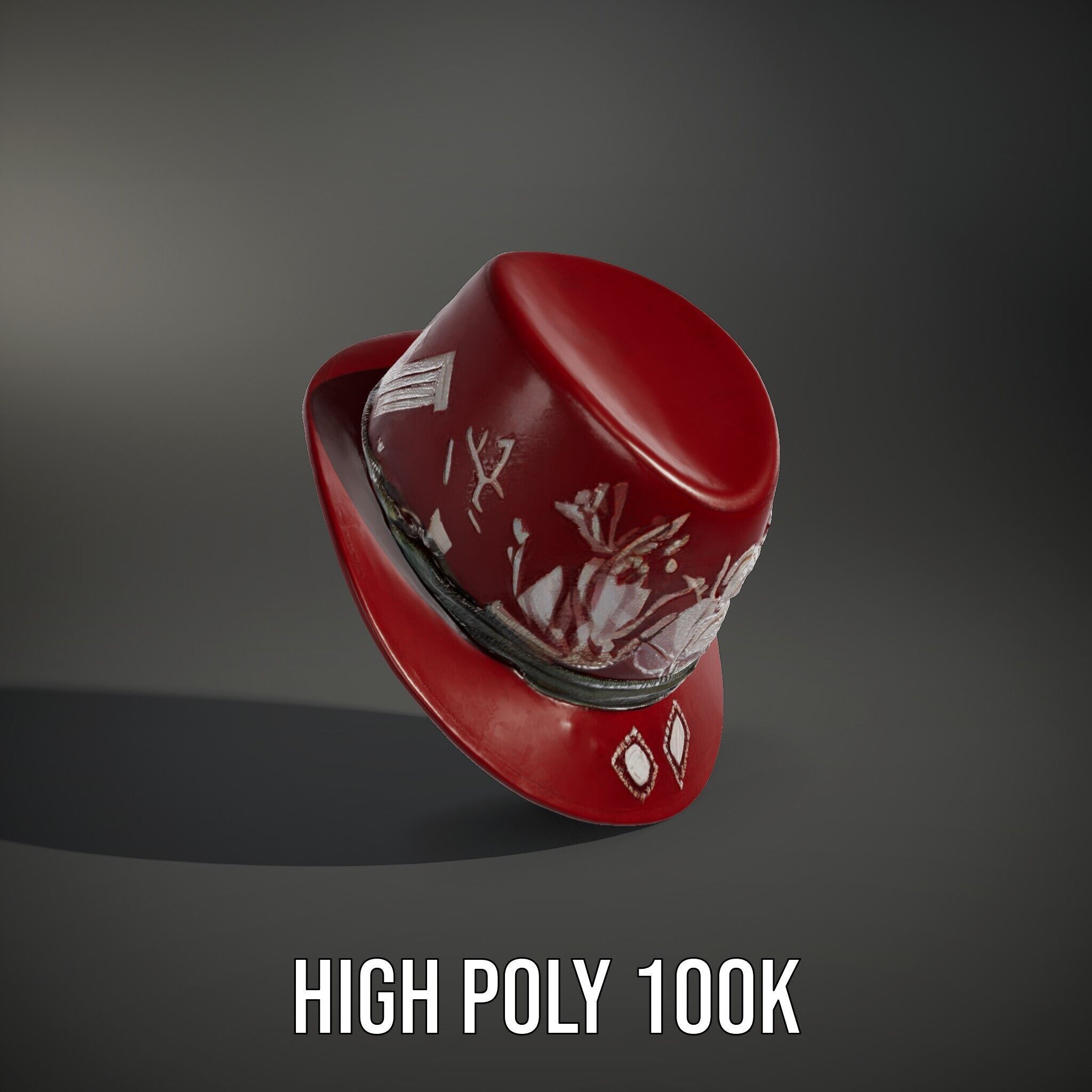 Red Fedora Hat with Decorative Patterns Model Pack Low-poly 3D model_11