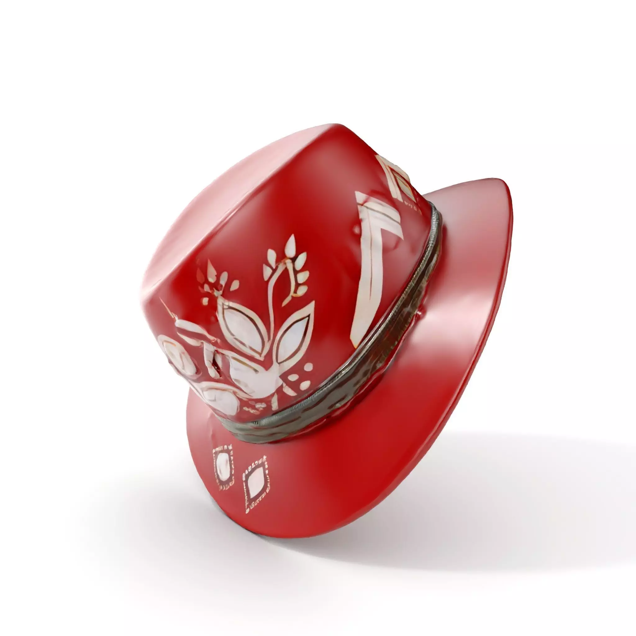 Red Fedora Hat with Decorative Patterns Model Pack Low-poly 3D model_0