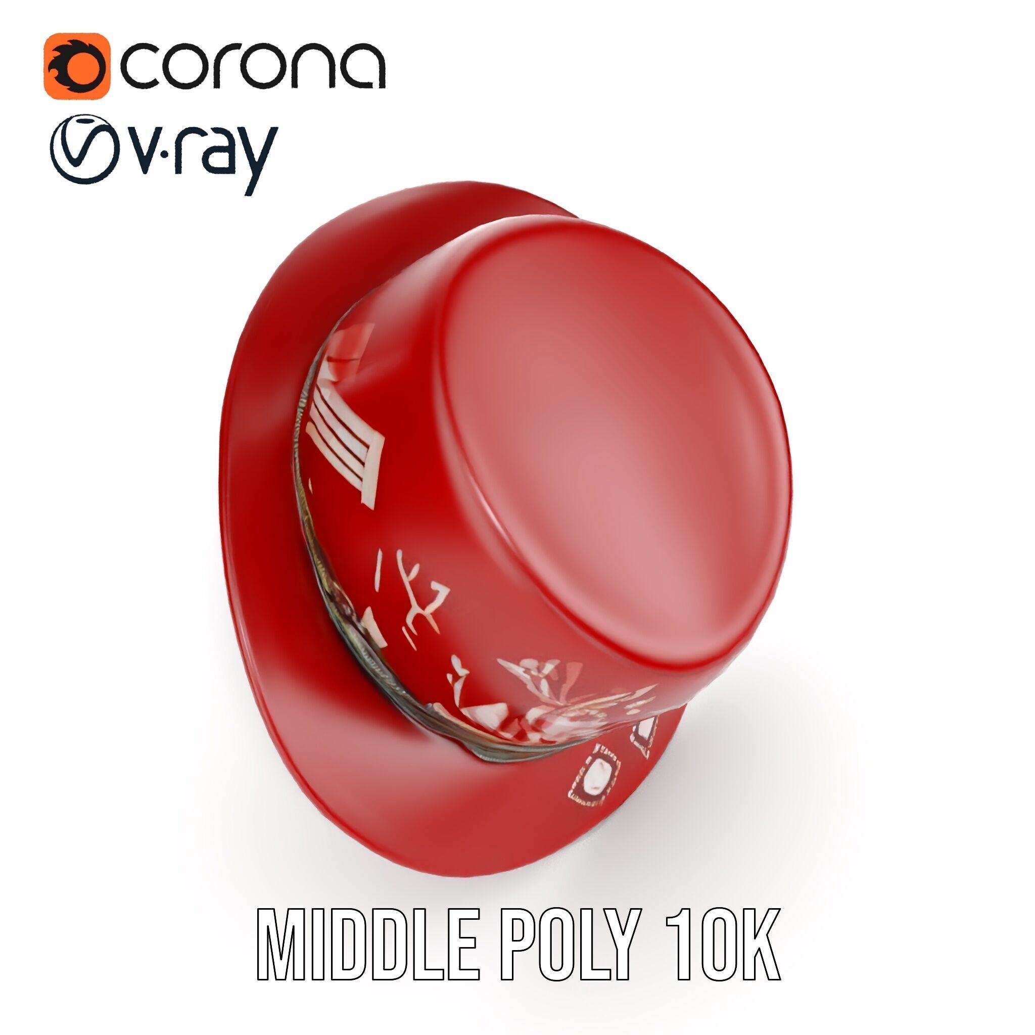 Red Fedora Hat with Decorative Patterns Model Pack Low-poly 3D model_12