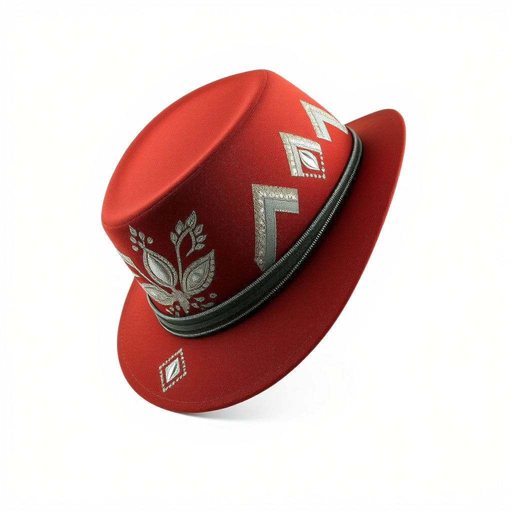 Red Fedora Hat with Decorative Patterns Model Pack Low-poly 3D model_2