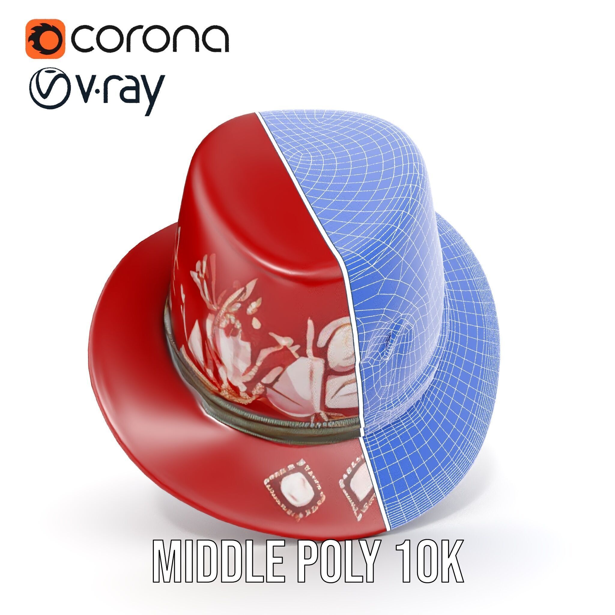 Red Fedora Hat with Decorative Patterns Model Pack Low-poly 3D model_26