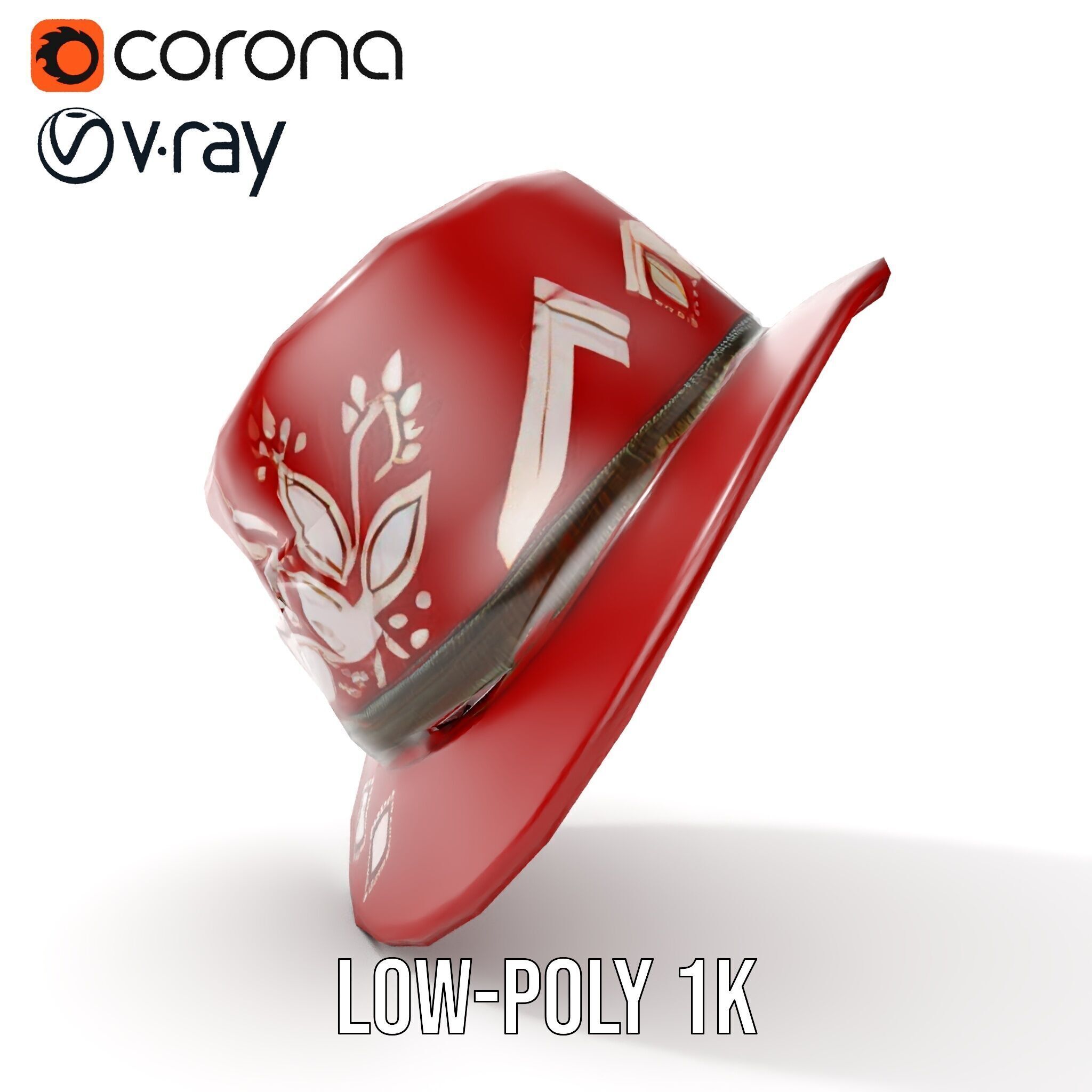 Red Fedora Hat with Decorative Patterns Model Pack Low-poly 3D model_13